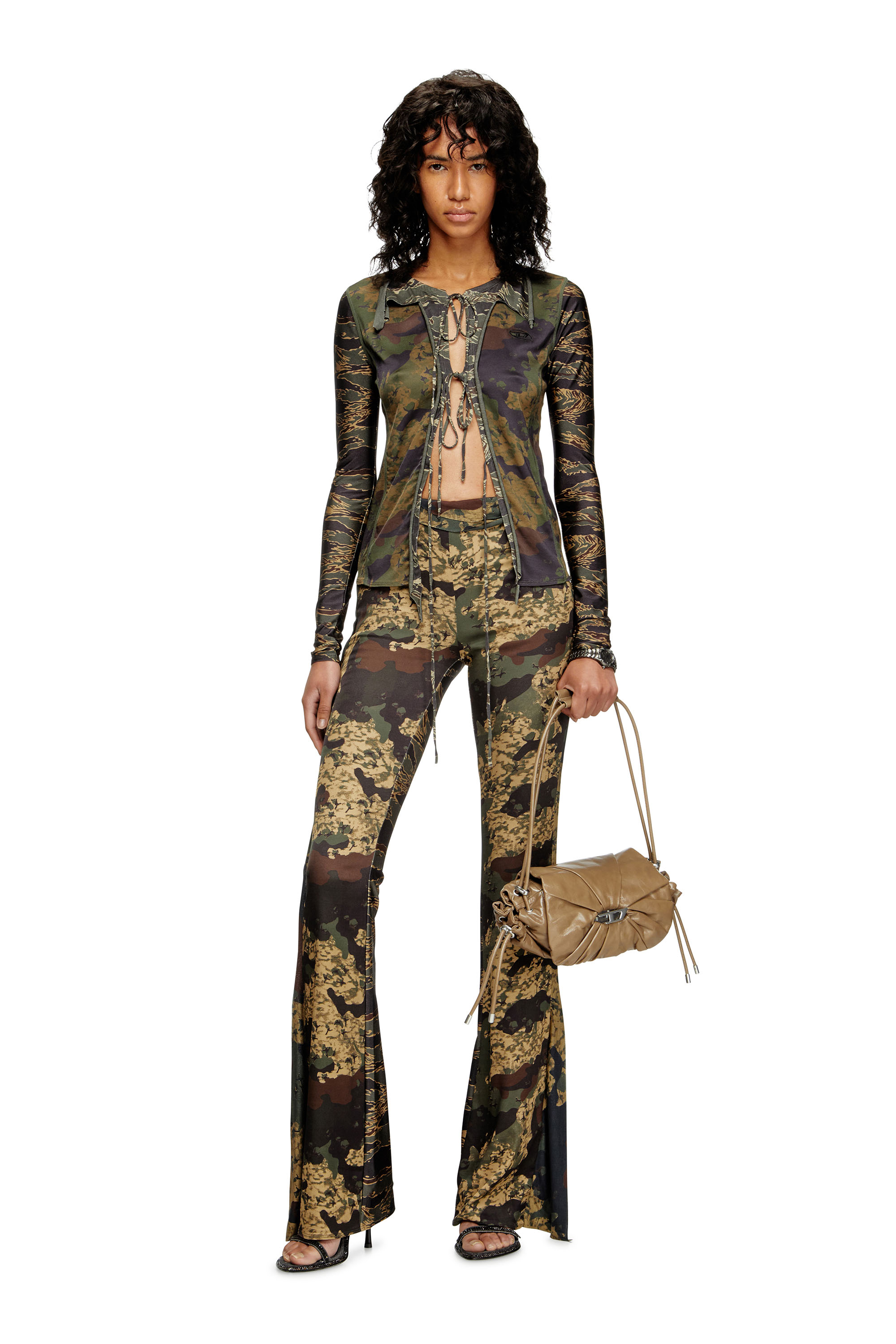 Diesel - P-AFFAL, Woman's Jazz pants with mixed camo prints in Military Green - 1