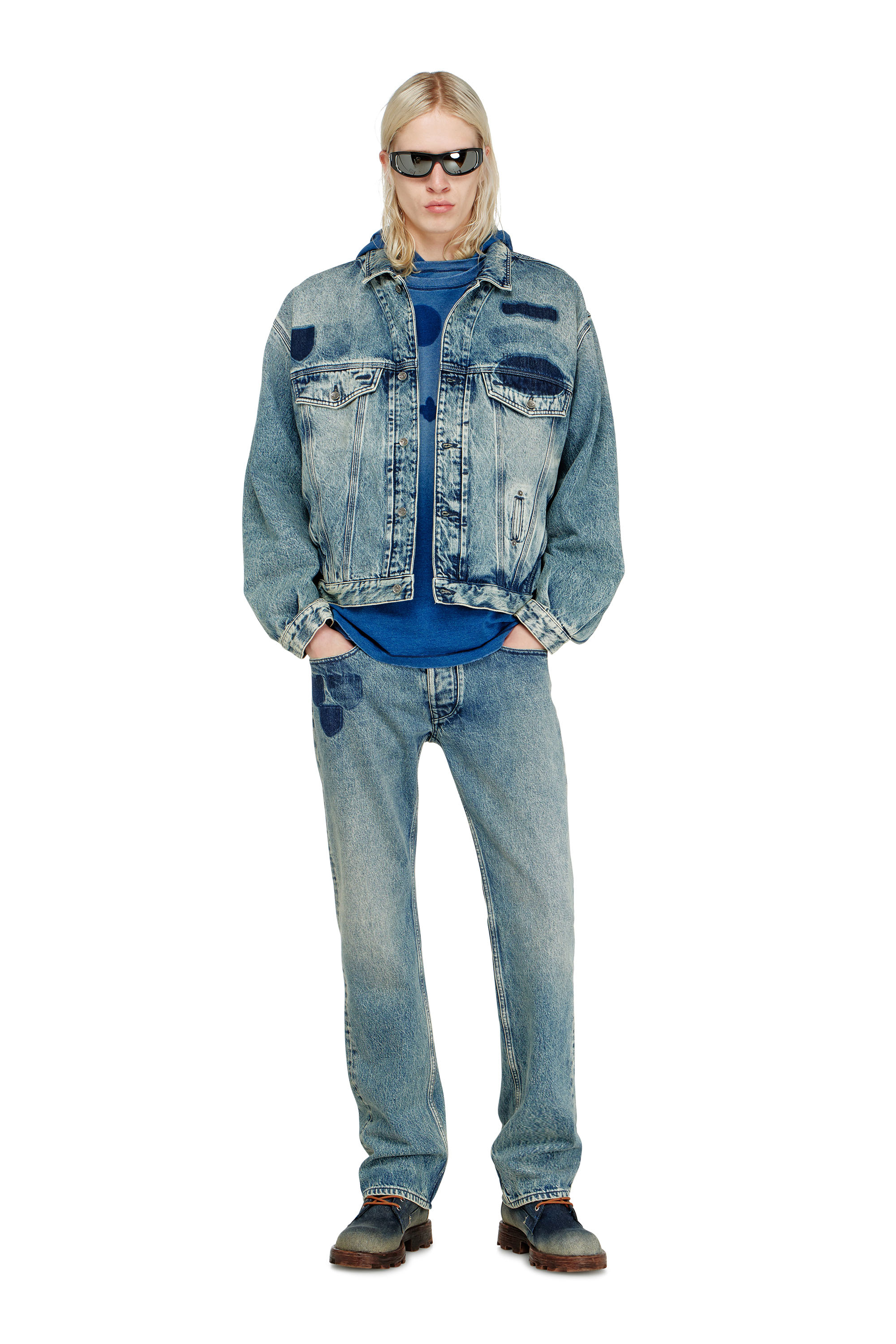 Diesel - T-NOX, Man's T-shirt with shadow-effect patches in Medium blue - 2