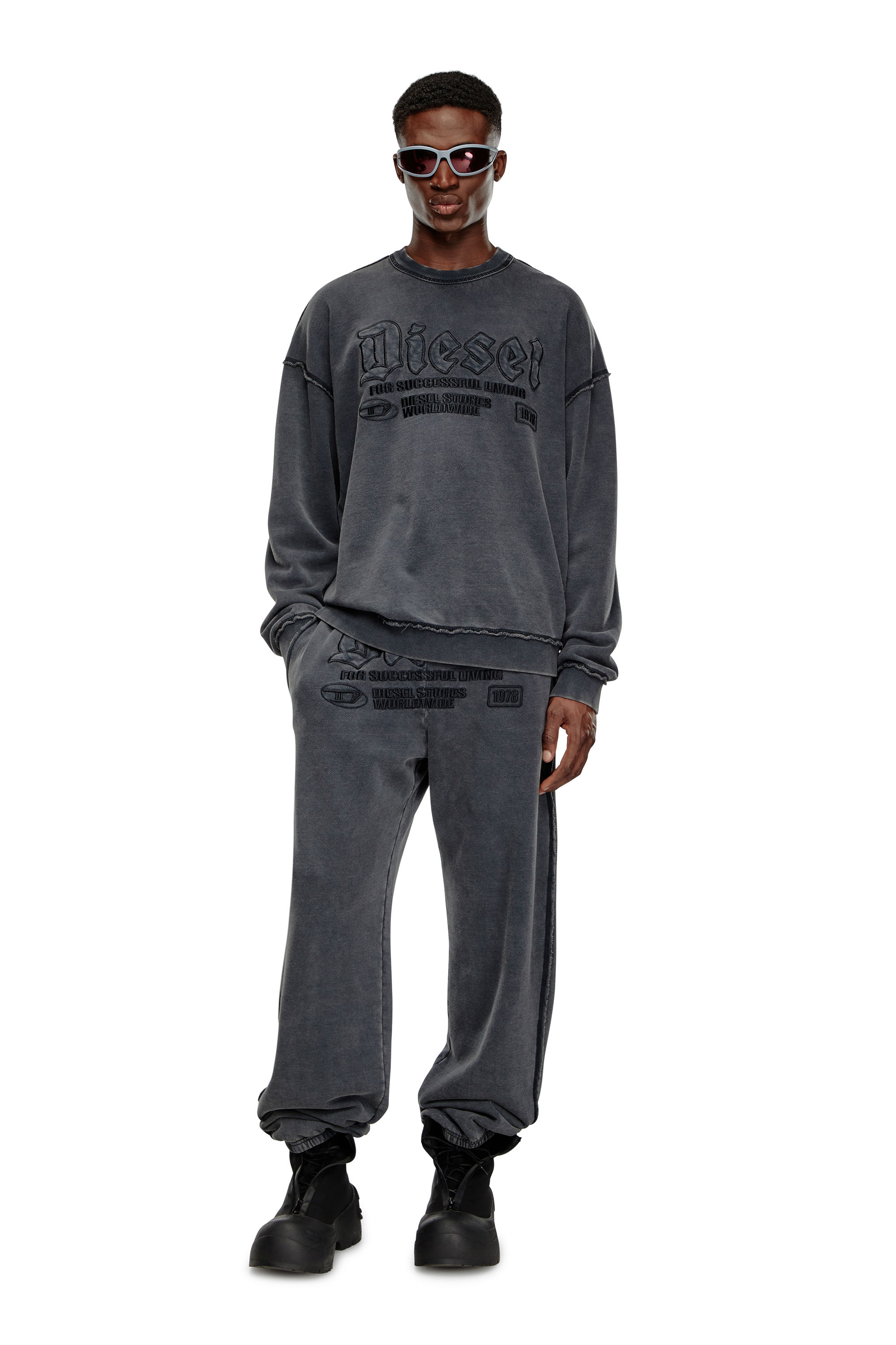 Diesel - P-MARKY-RAW, Man's Track pants with embroidered logos in Black - 1