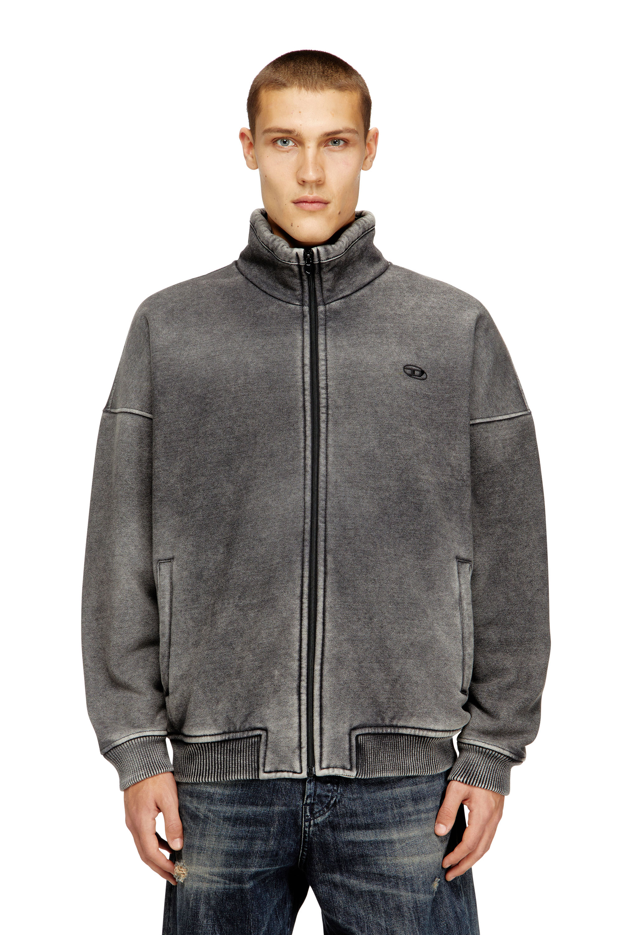 Diesel - S-BATEL-V1, Man's Teddy-lined zip jacket with denim effect in Grey - 3