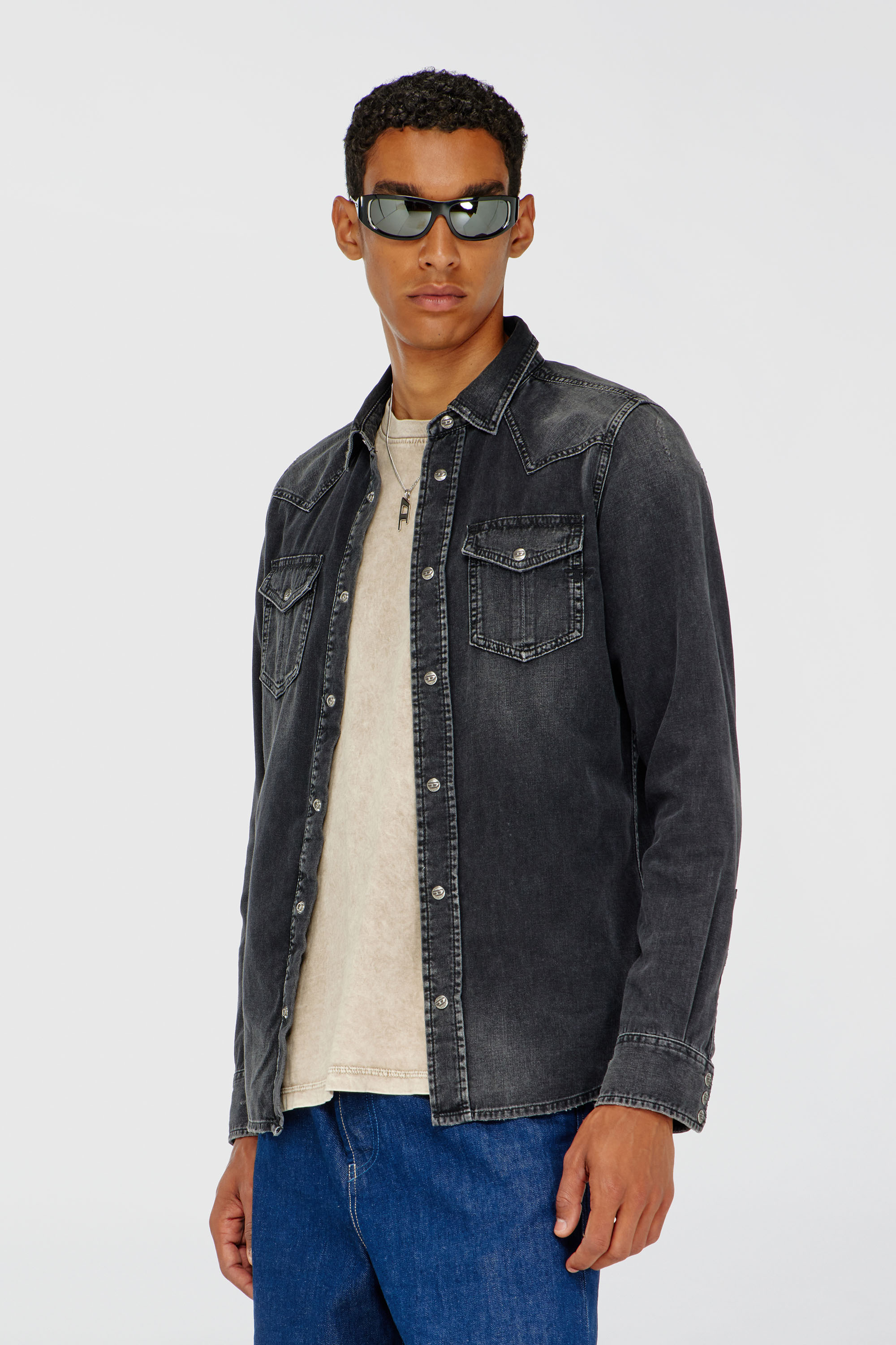 Diesel - D-VEGA, Man's Denim overshirt in Black - 3