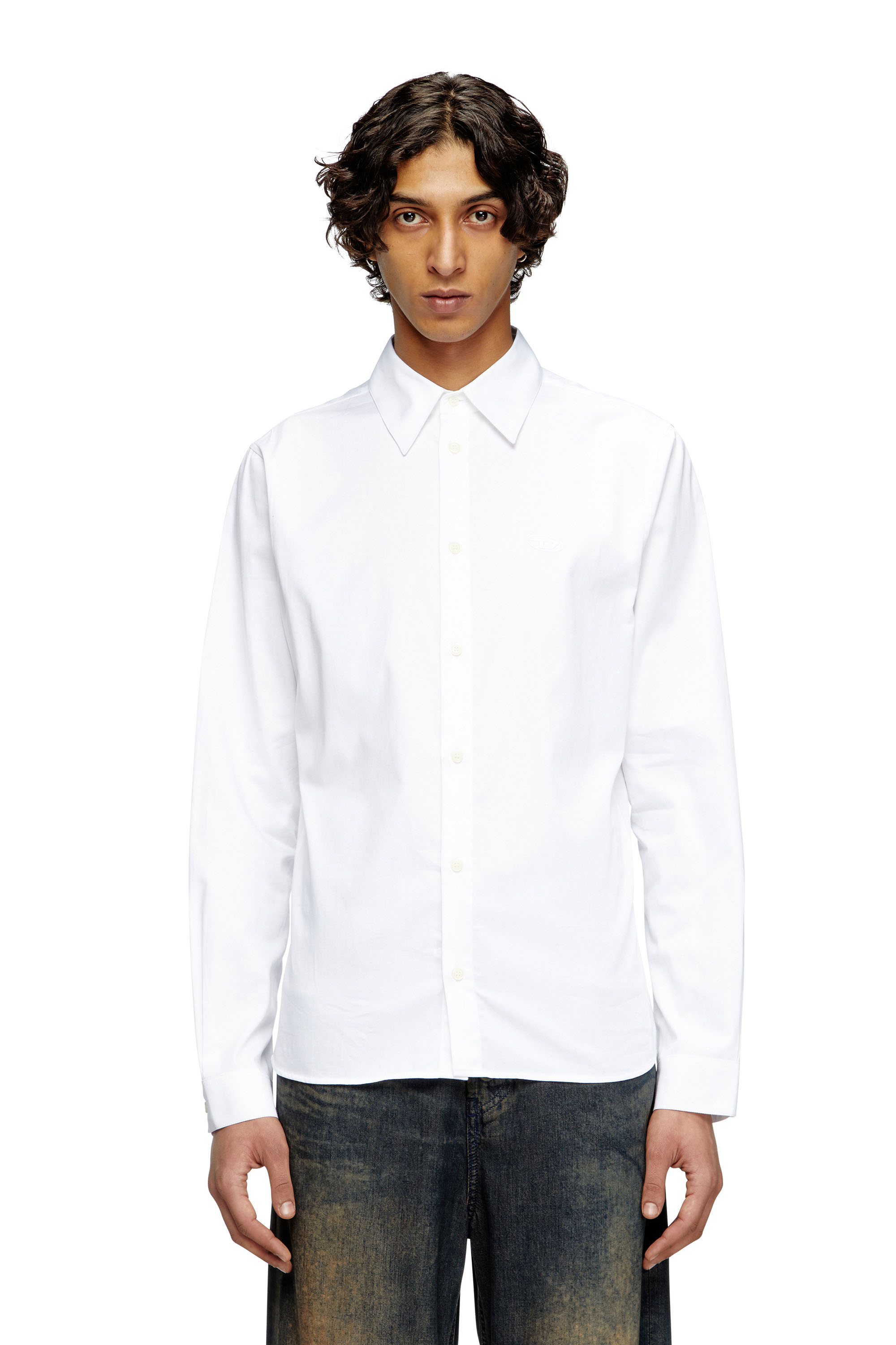 Diesel - S-FITTY-QFAV, Man's Shirt with embroidered Oval D in White - 3