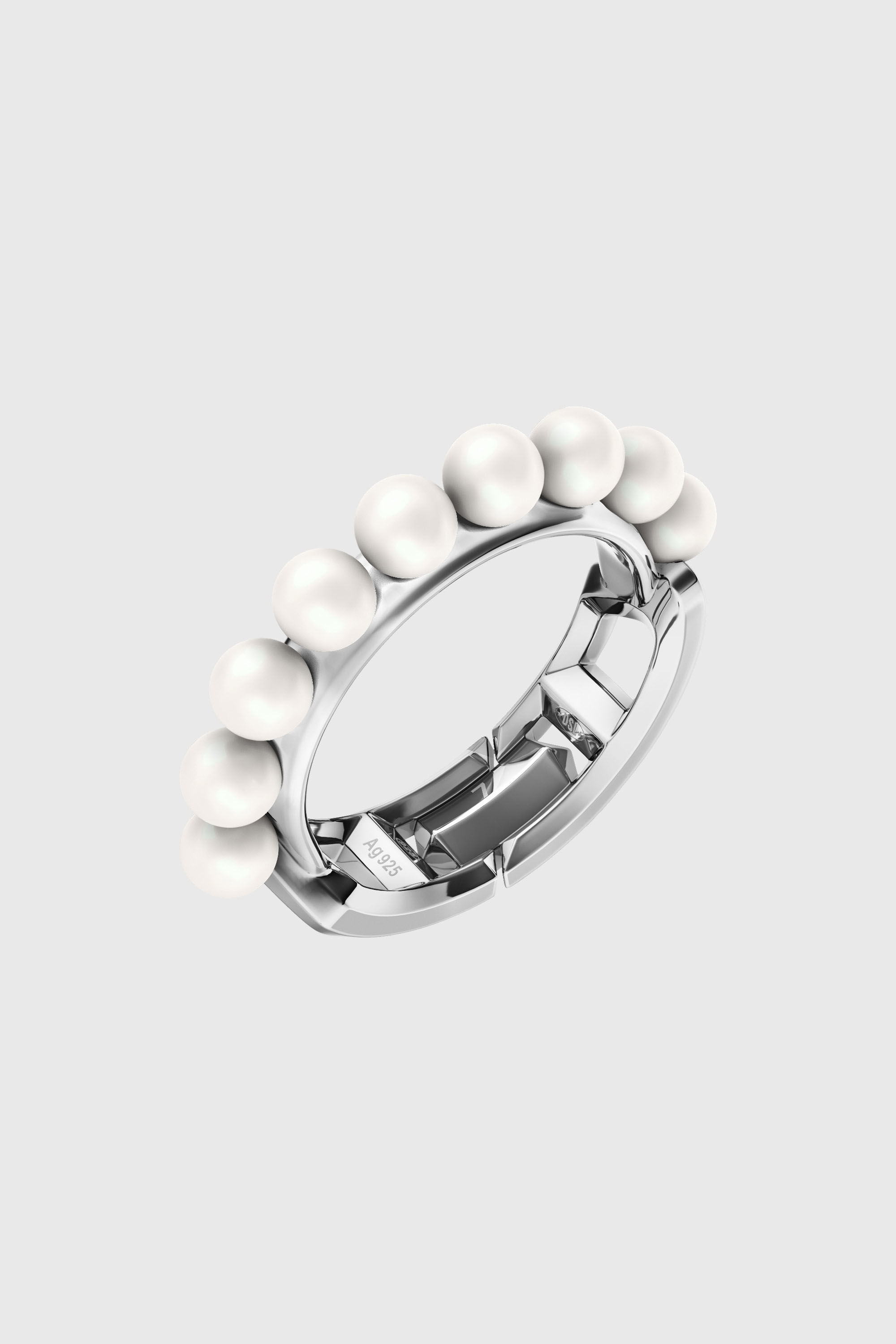 Sterling silver and pearl band ring