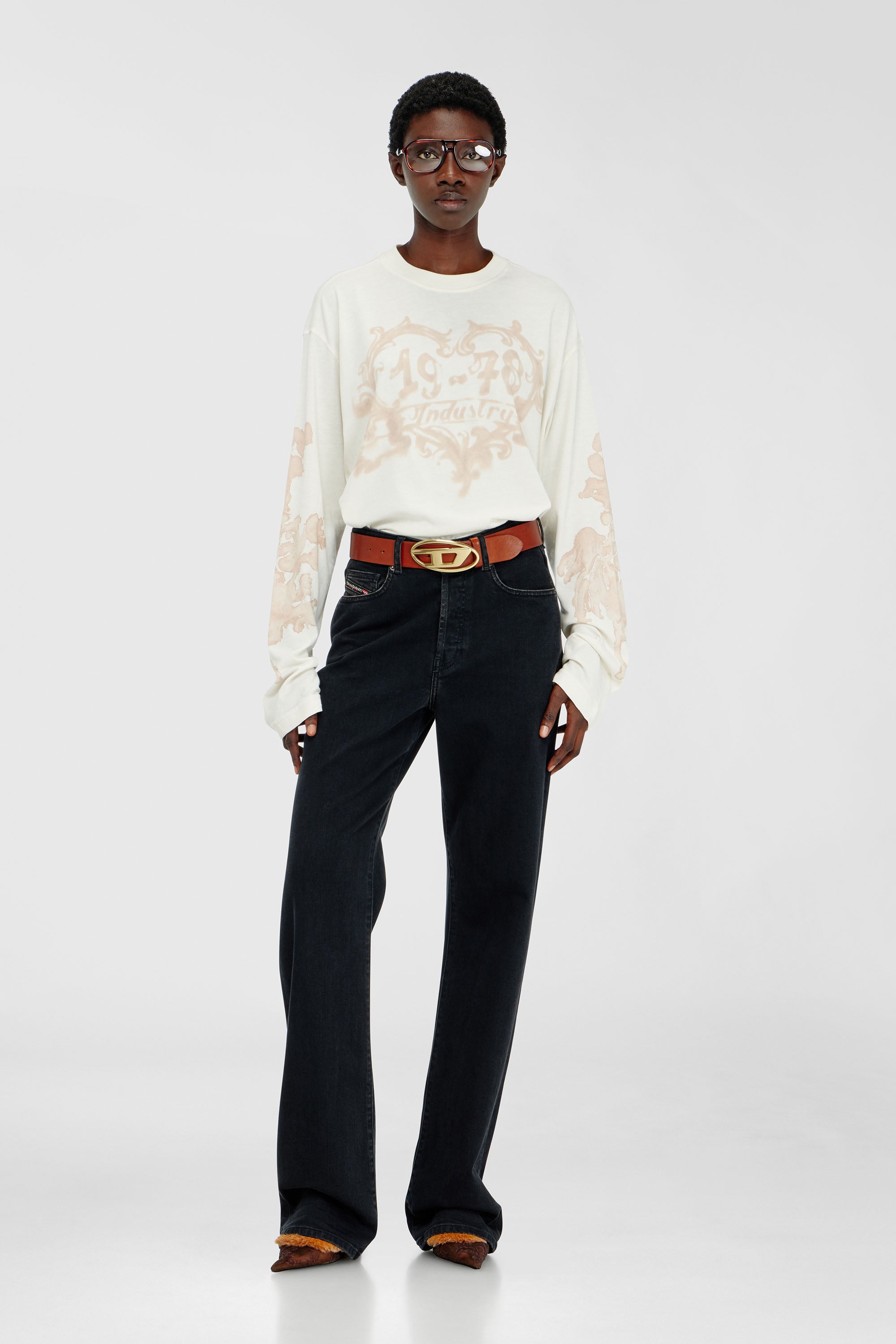 Diesel - T-HILARY-LS-AA1, Woman's Cotton long-sleeve T-shirt with graphic print in White/Pink - 2