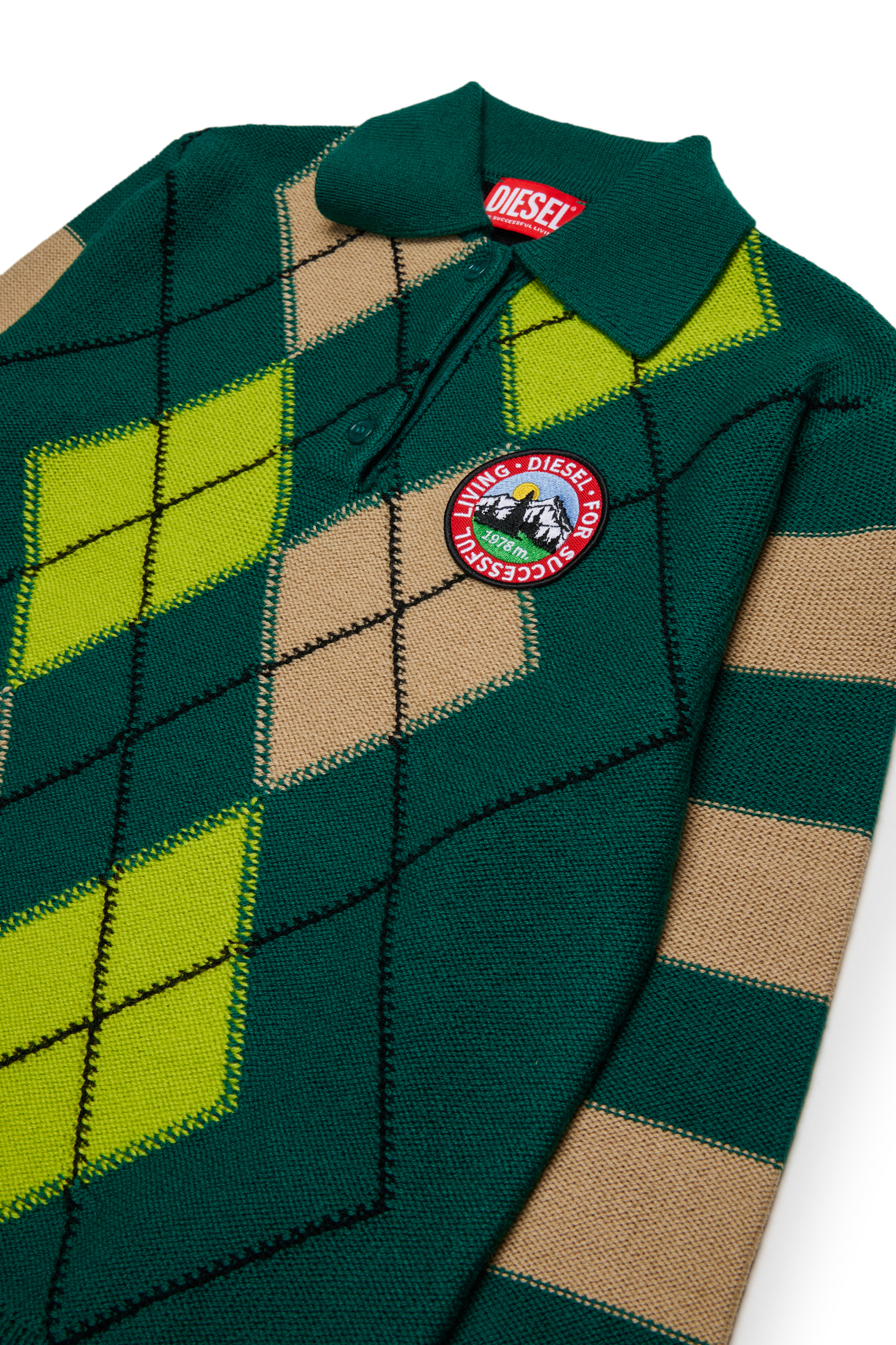 Diesel - KROMBY OVER, Unisex's Wool-blend polo jumper with argyle motif in Green - 3