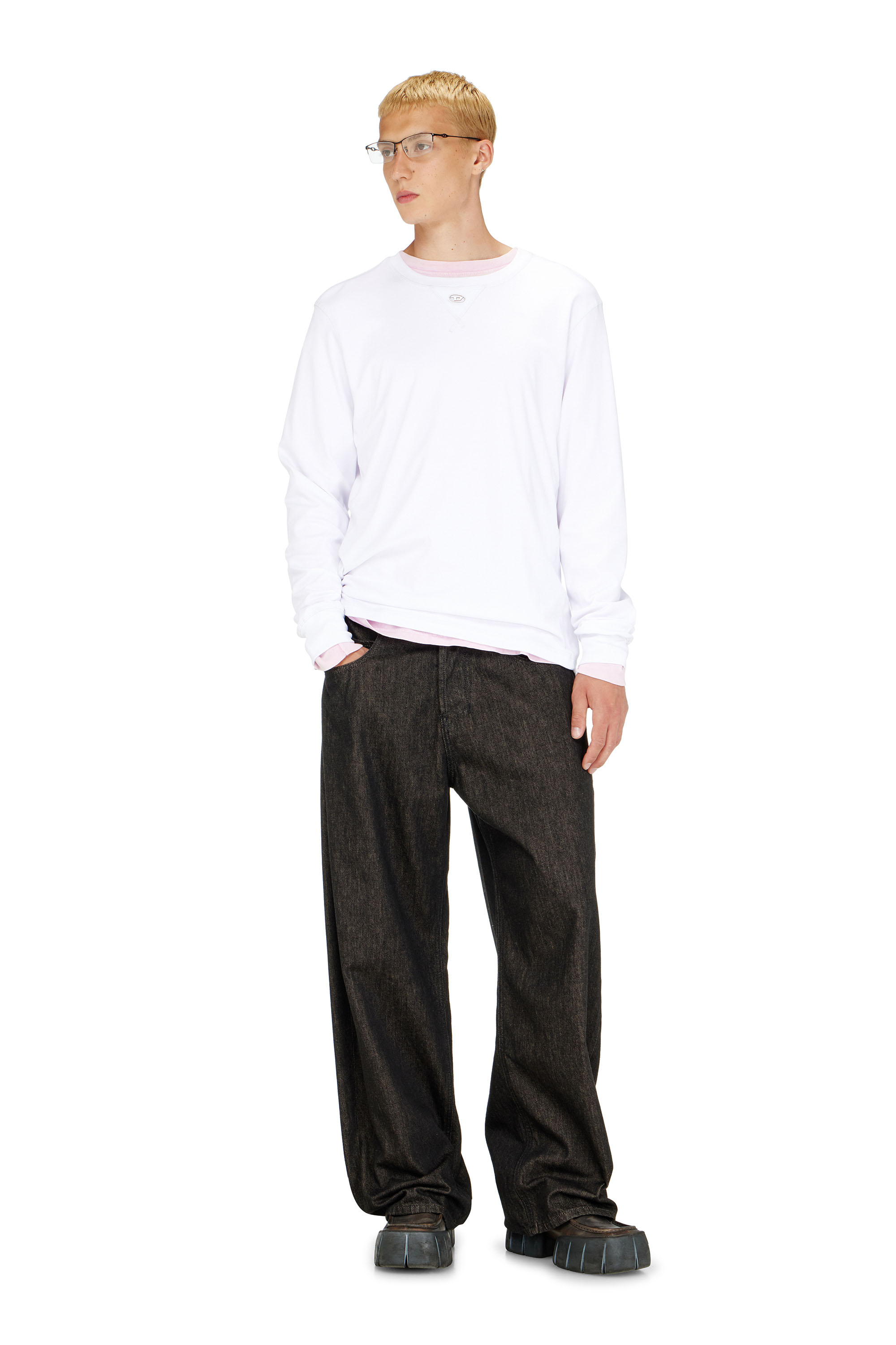 Diesel - T-MADJUST-LS-TR, Man's Cotton long-sleeve T-shirt with Oval D in White - 2