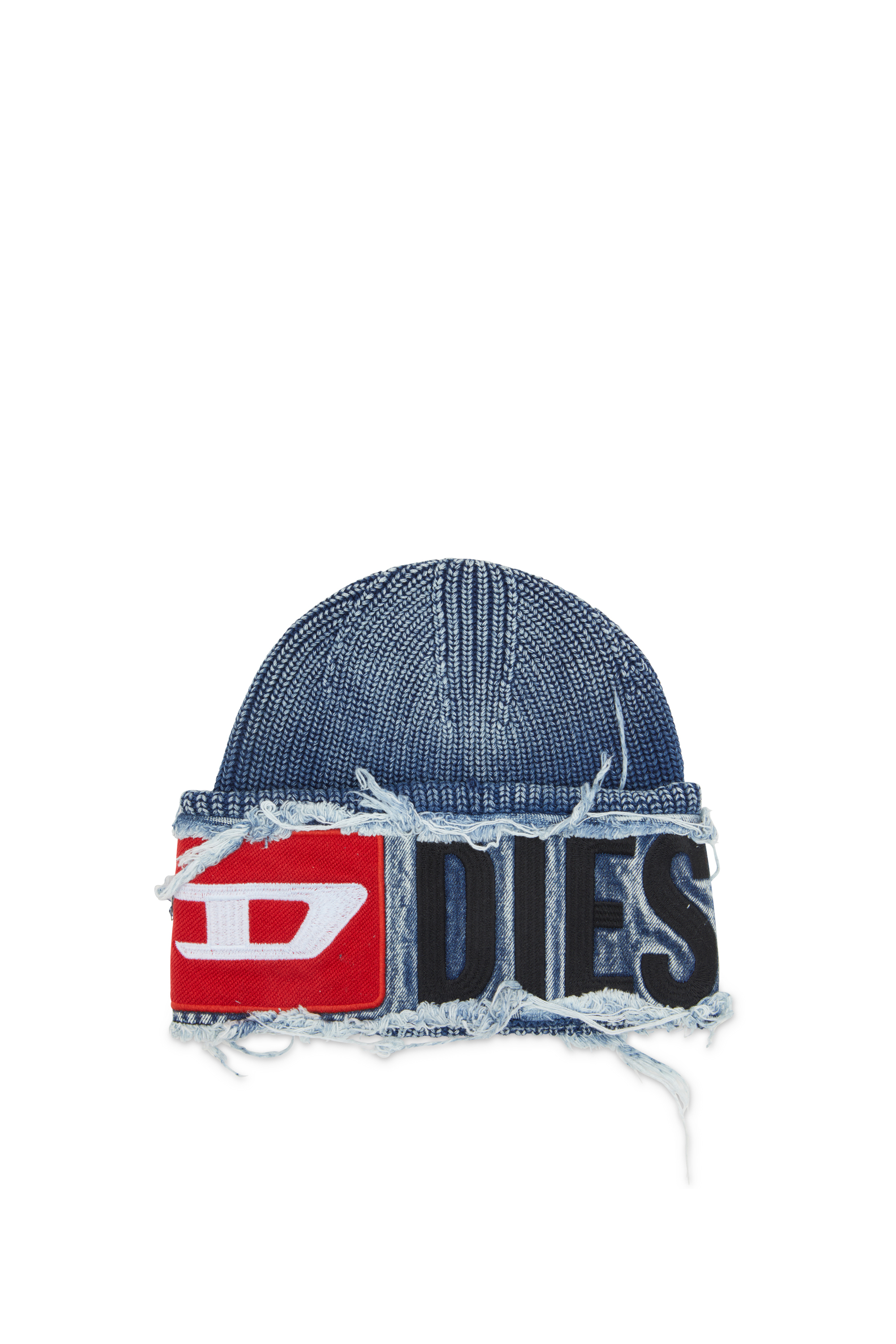 Diesel - K-FROK, Unisex's Denim effect beanie with bold patch detail in Blue - 1