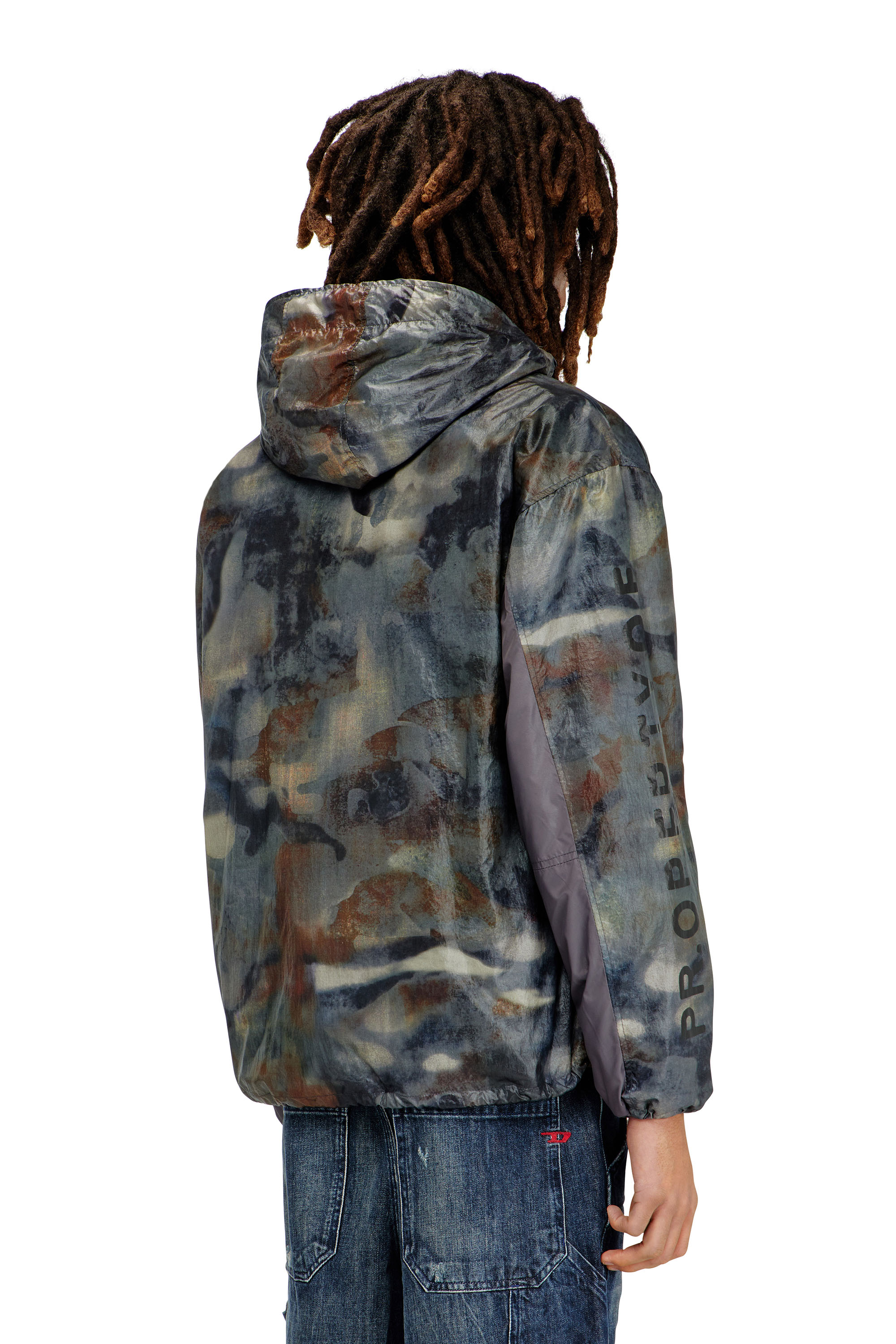 Diesel - J-SQUAD-BMCX, Man's Windbreaker with abstract print in Blue/Brown - 4