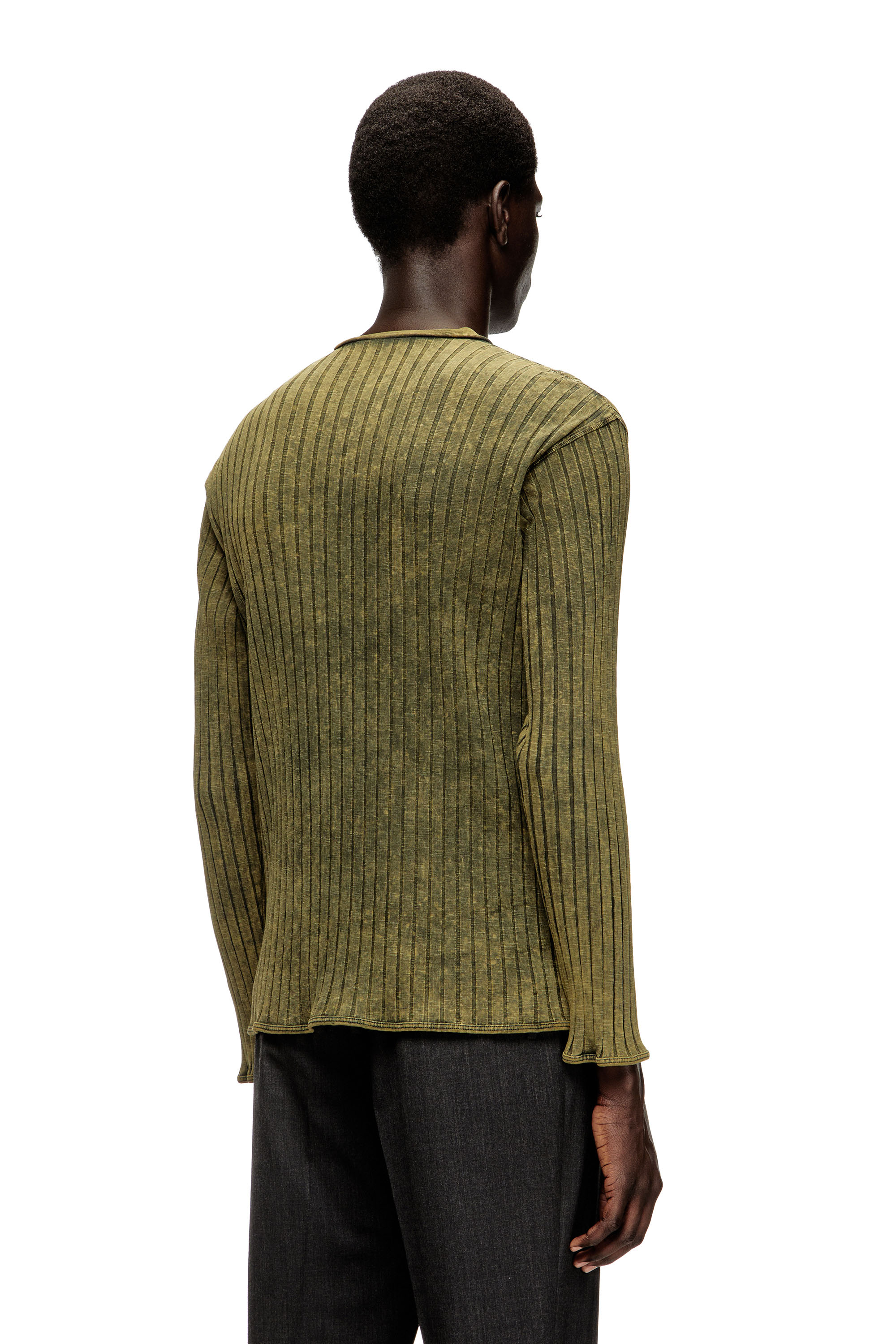 Diesel - T-ALLY, Man's Henley top in treated wide-rib jersey in Green - 4