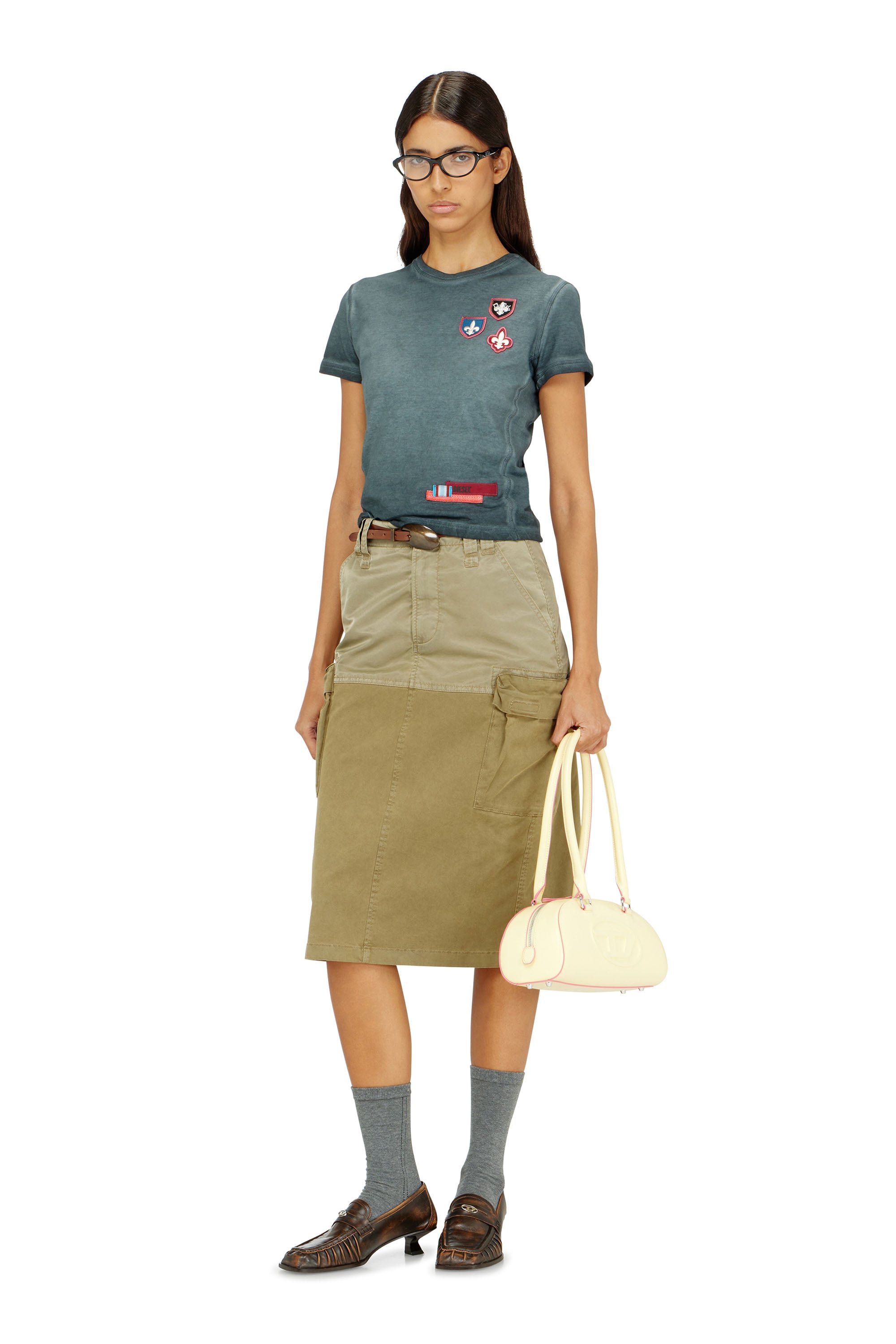Diesel - T-UNCUTY-WAF, Woman's T-shirt with patches and microwaffle sides in null - 2