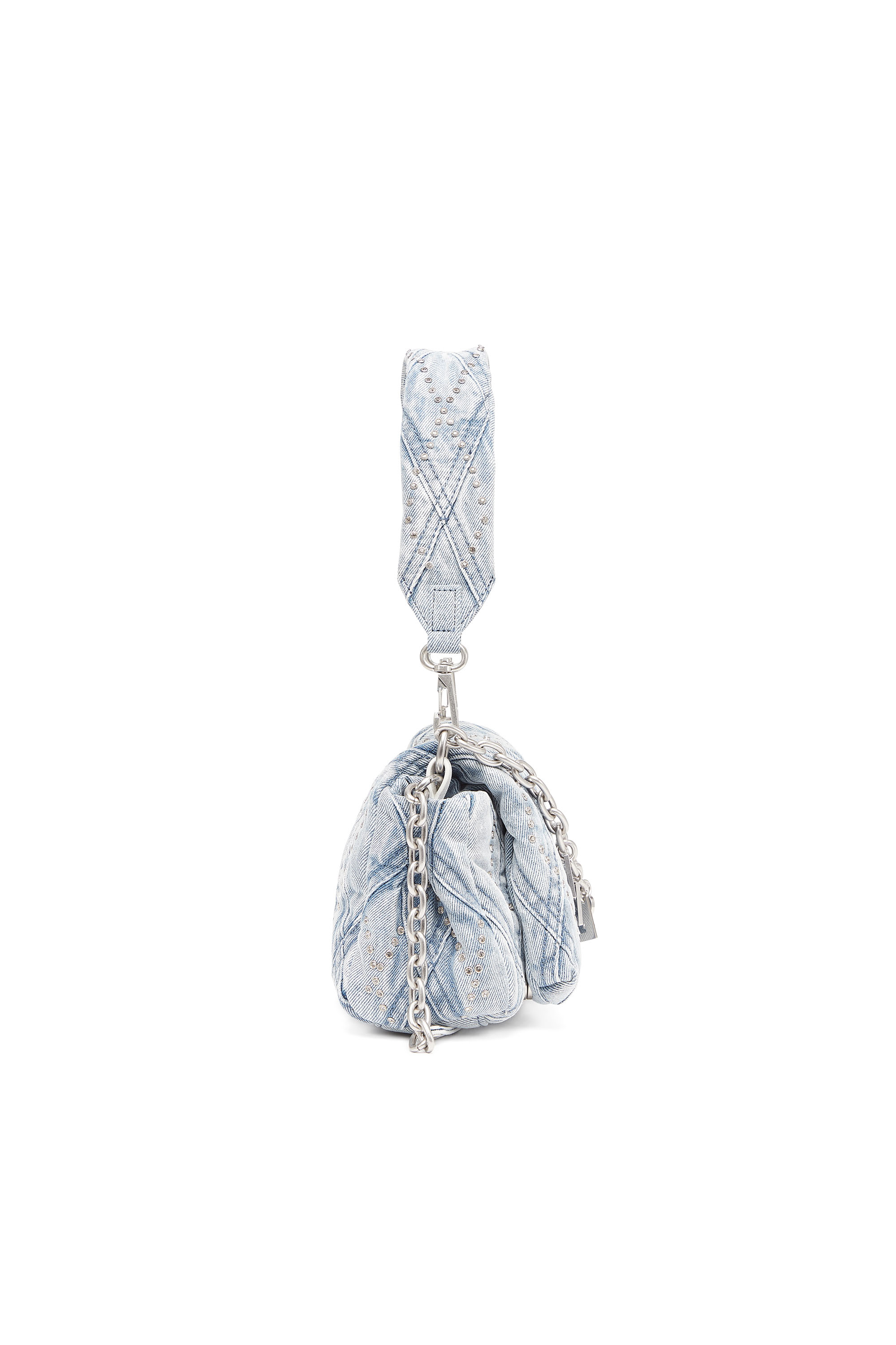 Diesel - CHARM-D SHOULDER S, Woman's Charm-D Shoulder S - Small denim shoulder bag with crystals in Light Blue - 4