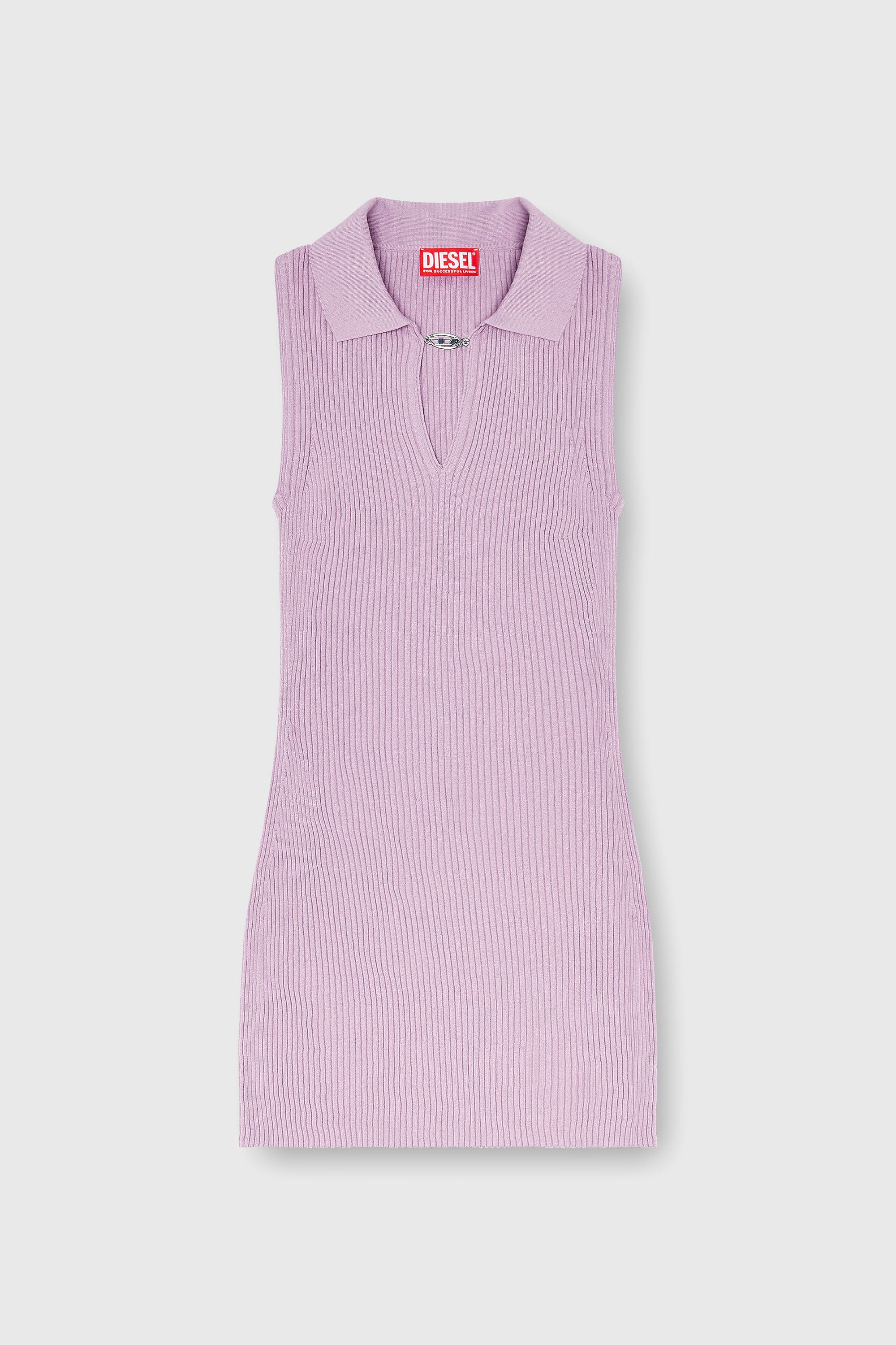 Diesel - M-LILMA, Woman's Short polo dress in silk-blend rib knit in Pink - 2
