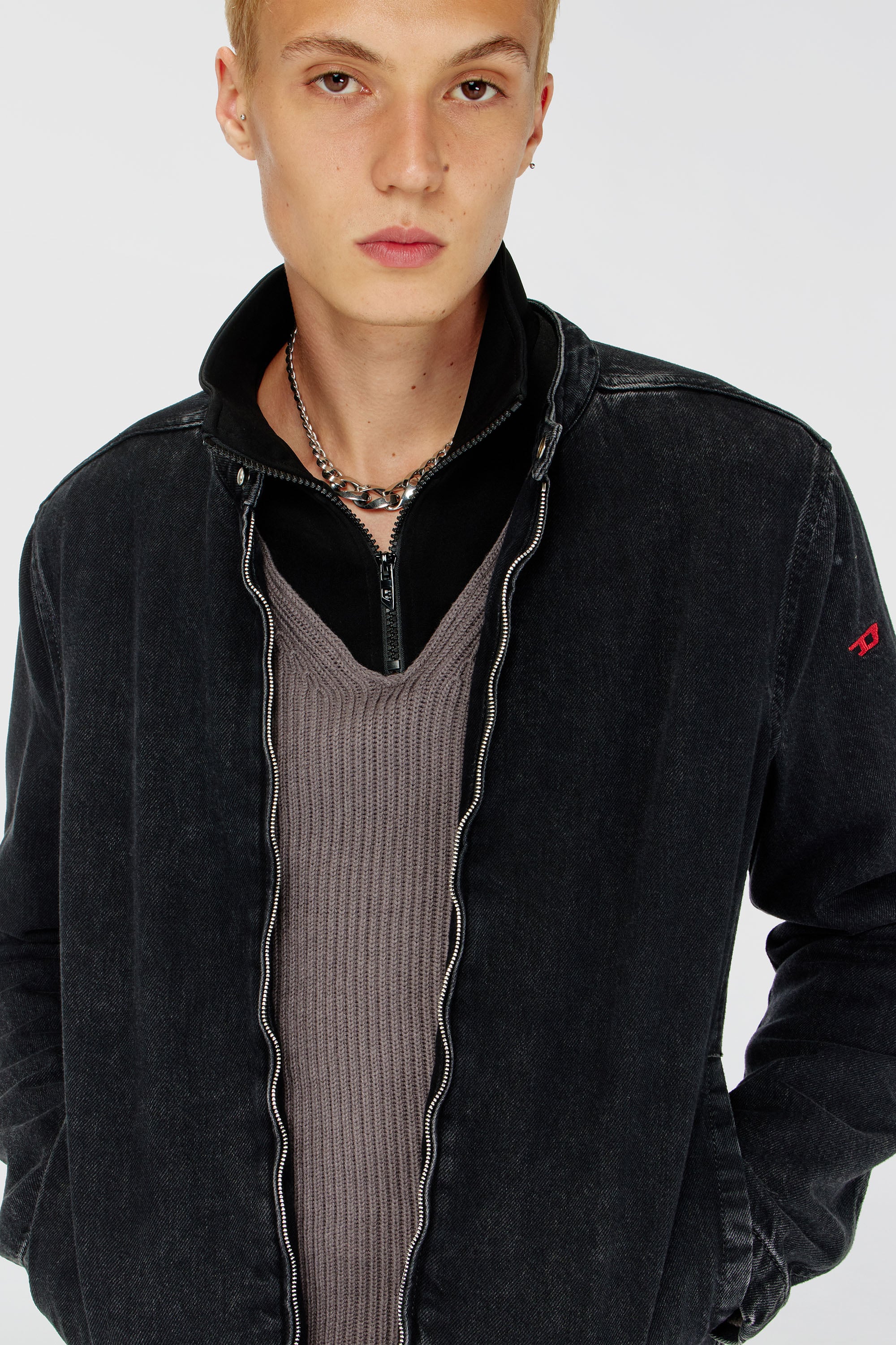 Men's Moto jacket in clean-wash denim | Black | Diesel GB