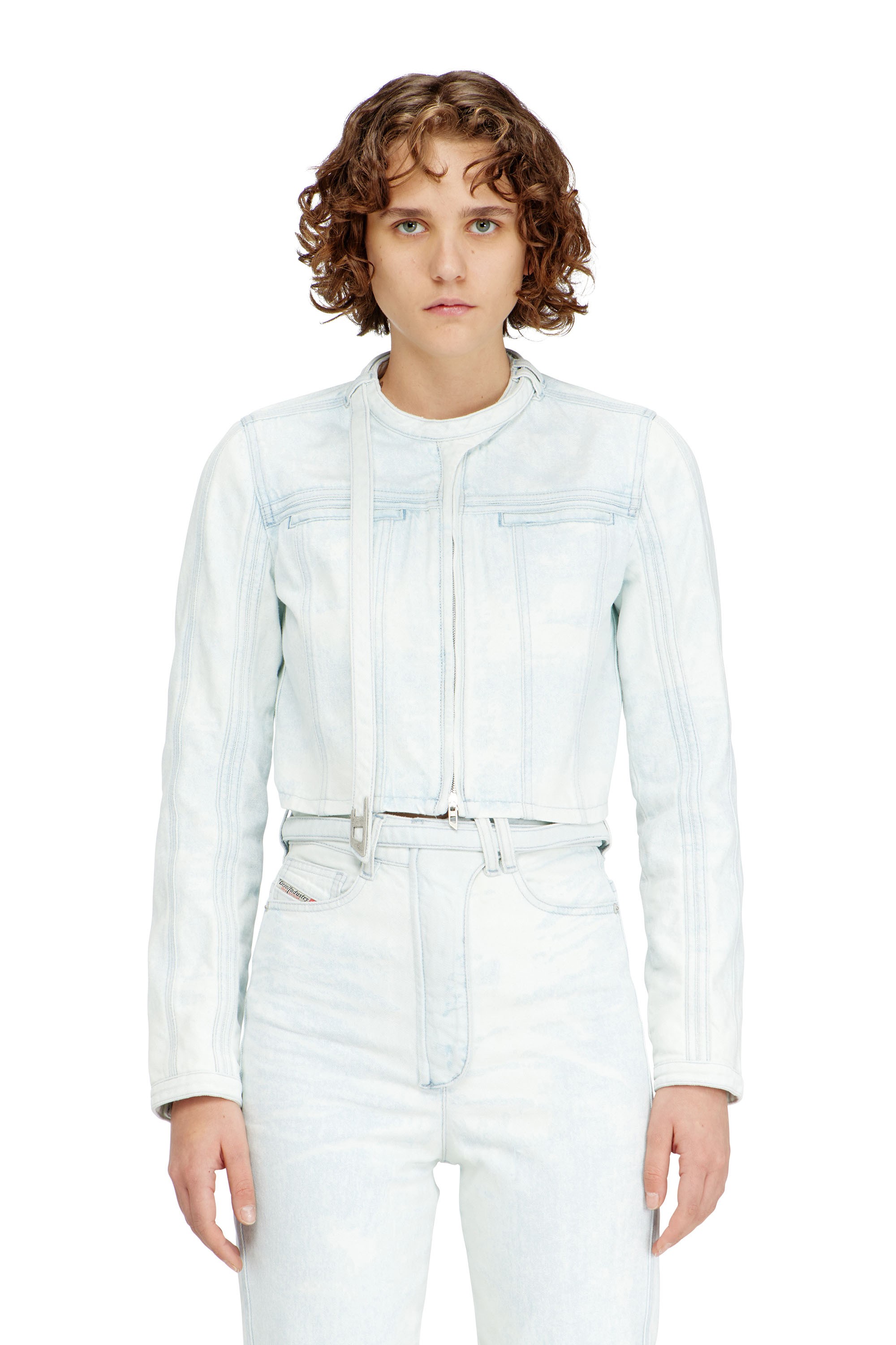 Diesel - DE-SAPHIX-FSI, Woman's Cropped jacket in ice-blue satin denim in Light Blue - 3