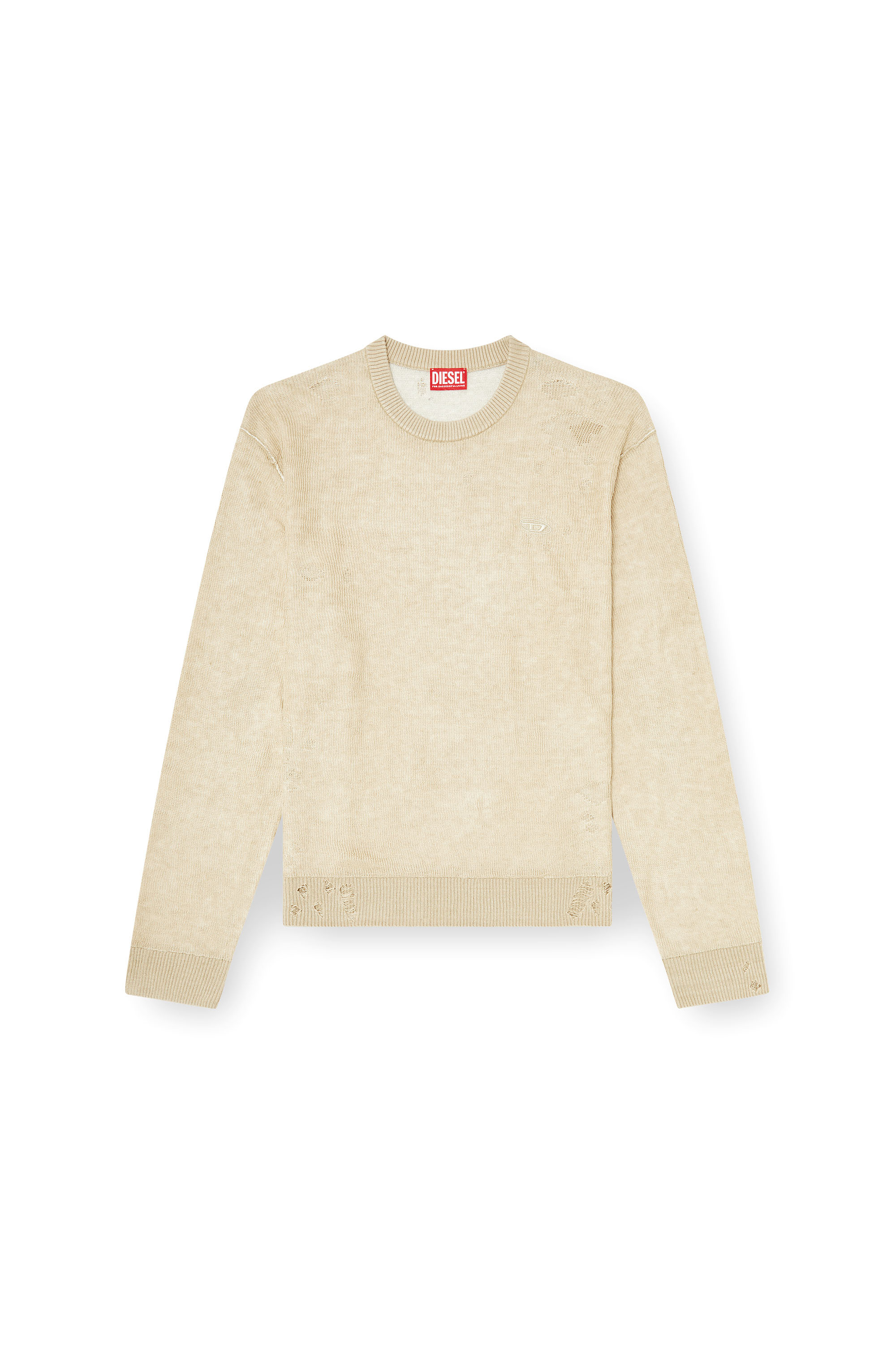 Diesel - K-DAIANAS, Man's Destroyed linen jumper in Light Brown - 3