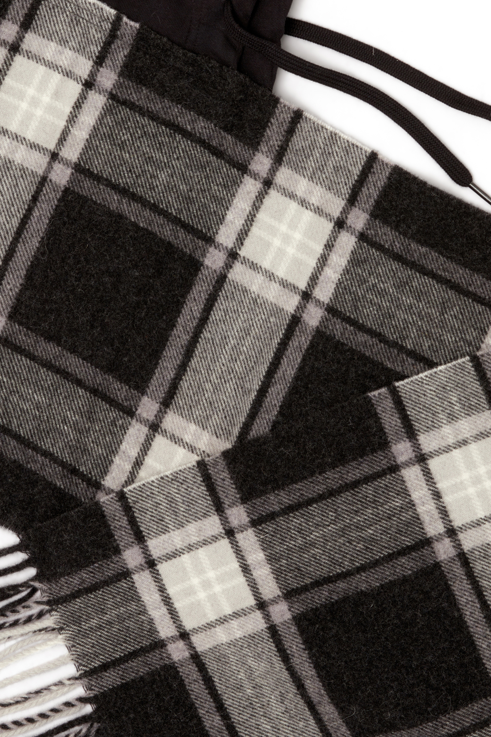 Diesel - S-CARHOOD, Man's Hooded wool-blend scarf with fringes in Black/White - 3