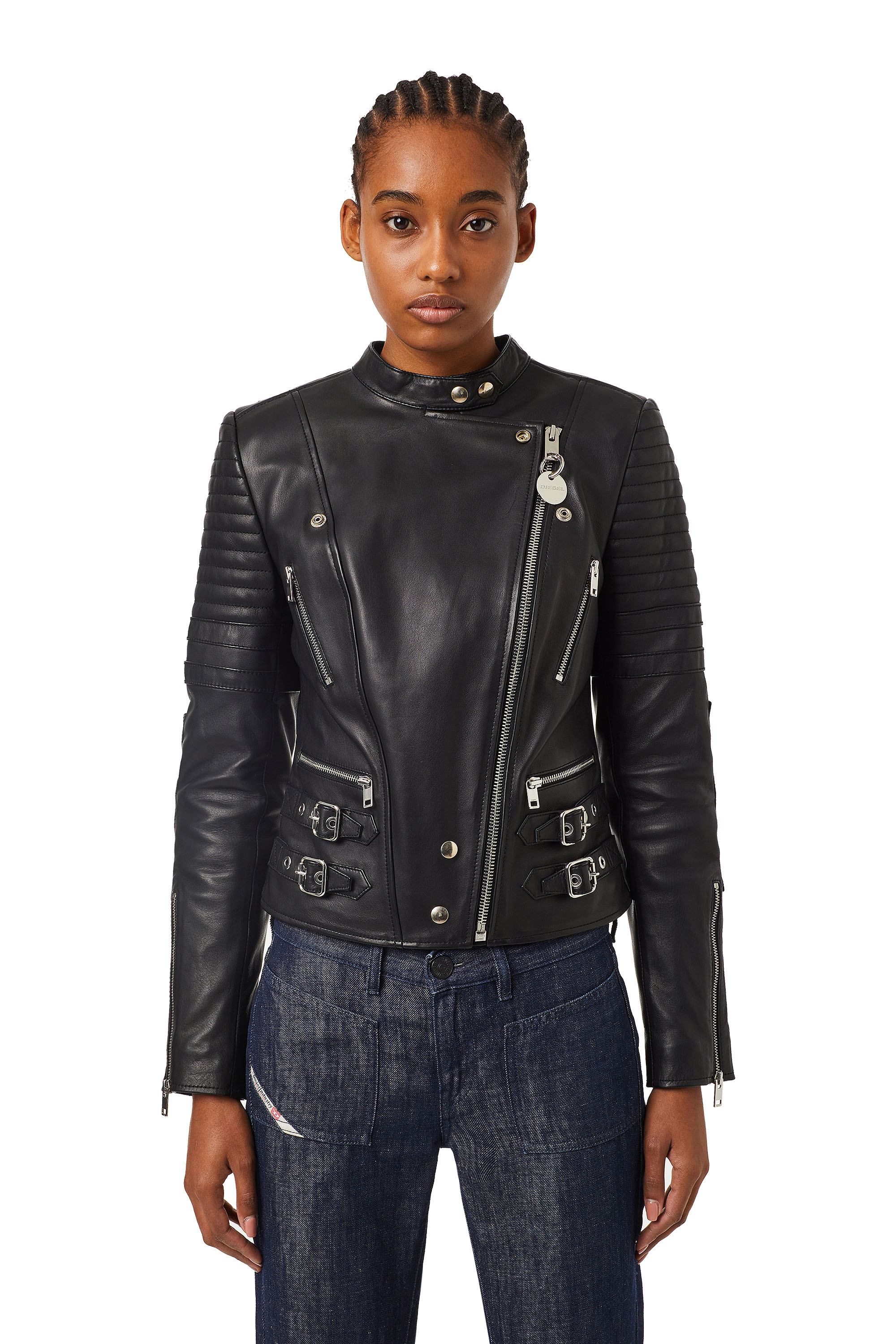L-IGE-NEW Woman: Flared biker jacket in sheepskin leather | Diesel