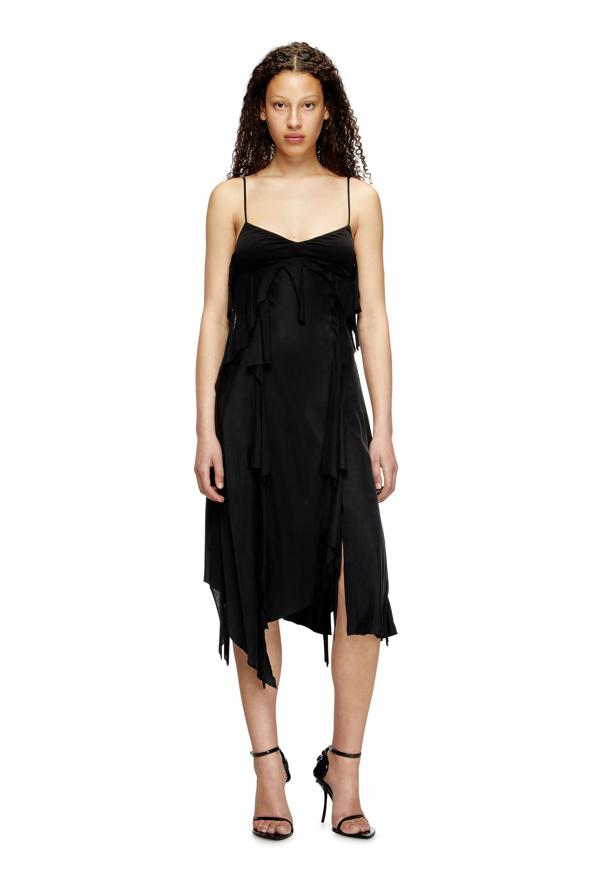 D-ANCER, Black Diesel - D-ANCER, Woman's Satin dress with raw-cut flounces in Black - 3