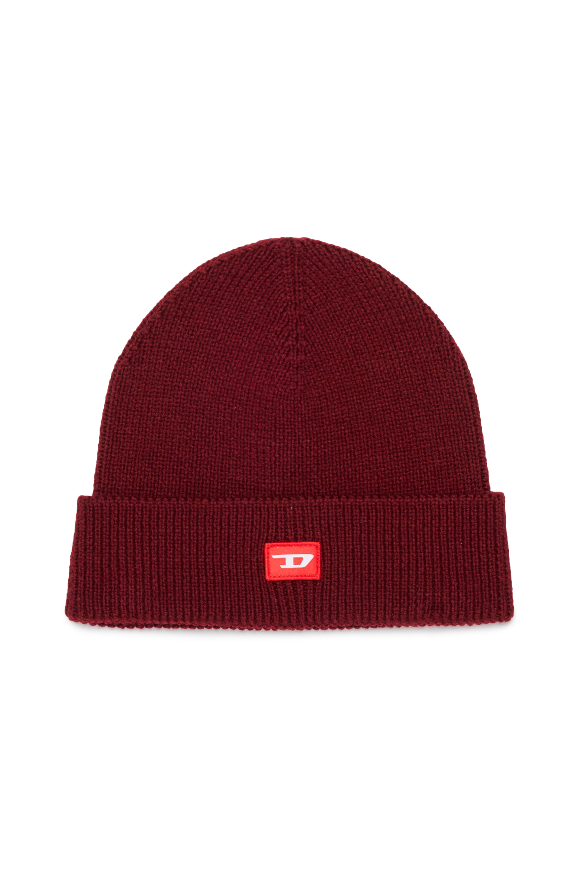 Diesel - FLOT, Unisex's Wool-blend beanie with D logo patch in Red - 1