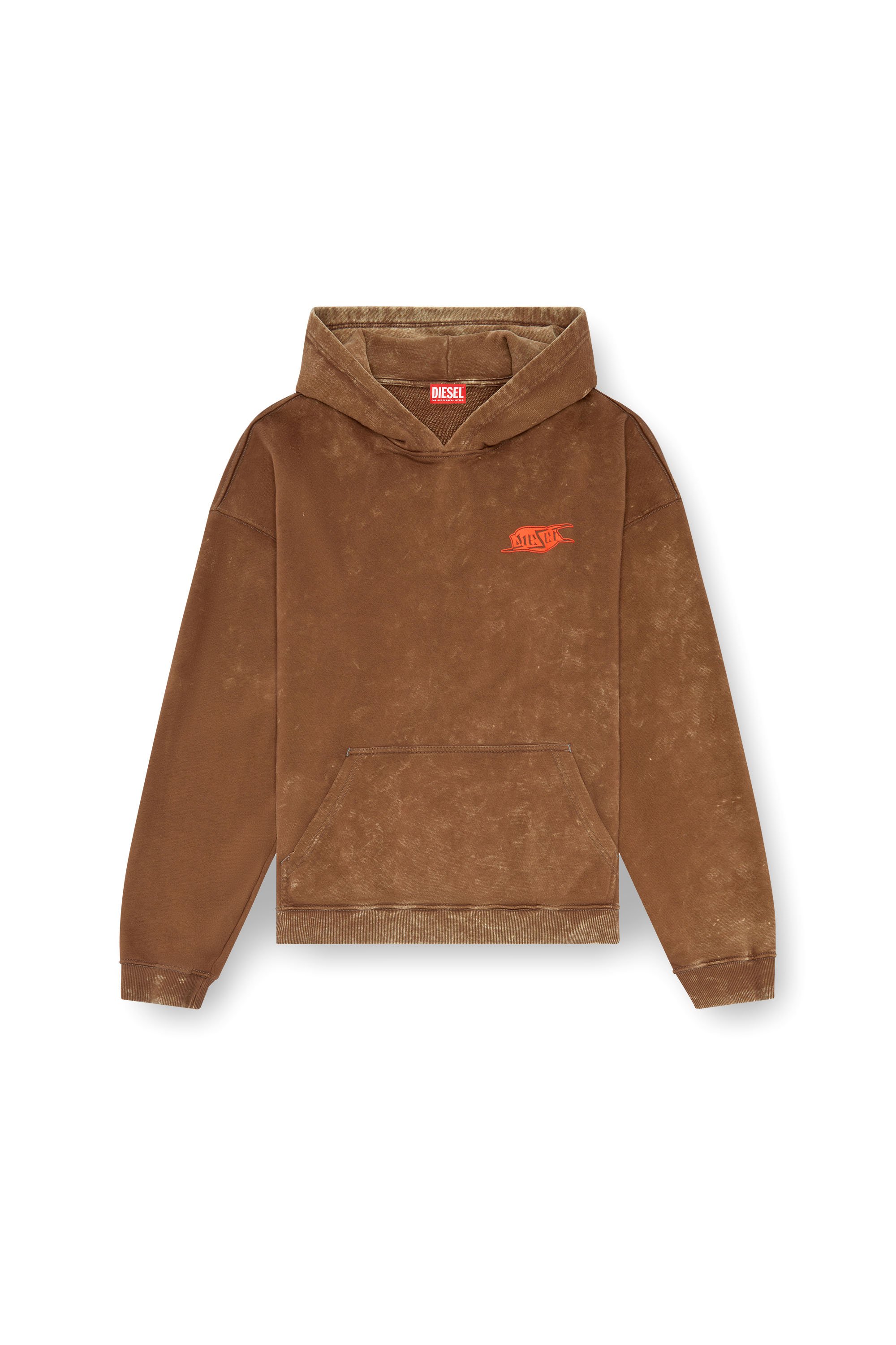 Diesel - S-BOXT-HOOD-Q5, Man's Marbled hoodie with puff-print logo in Brown - 3