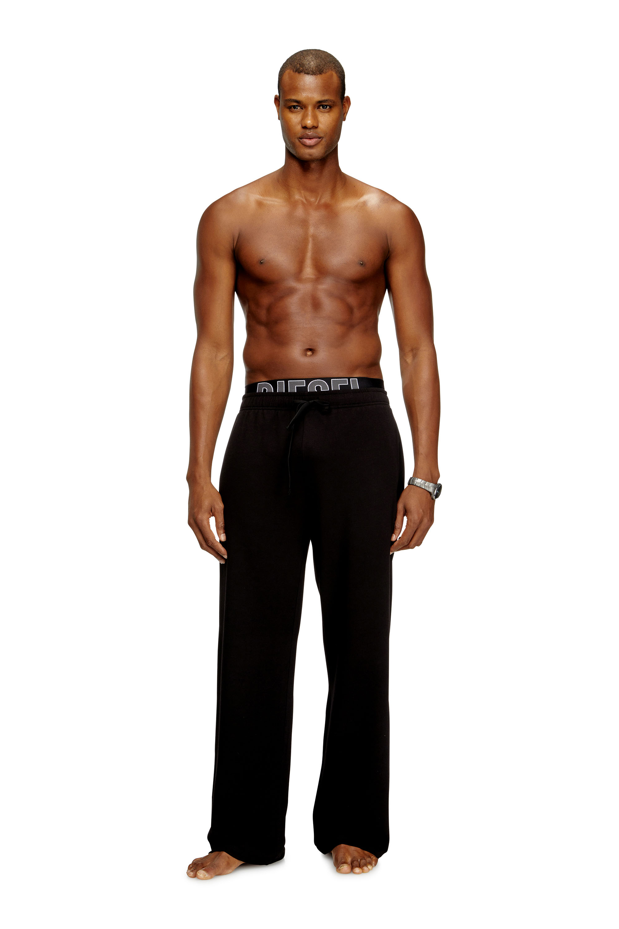 Diesel - BRADLEY-D-POP, Man's Logo-waistband lounge pants in cotton terry in Black - 3