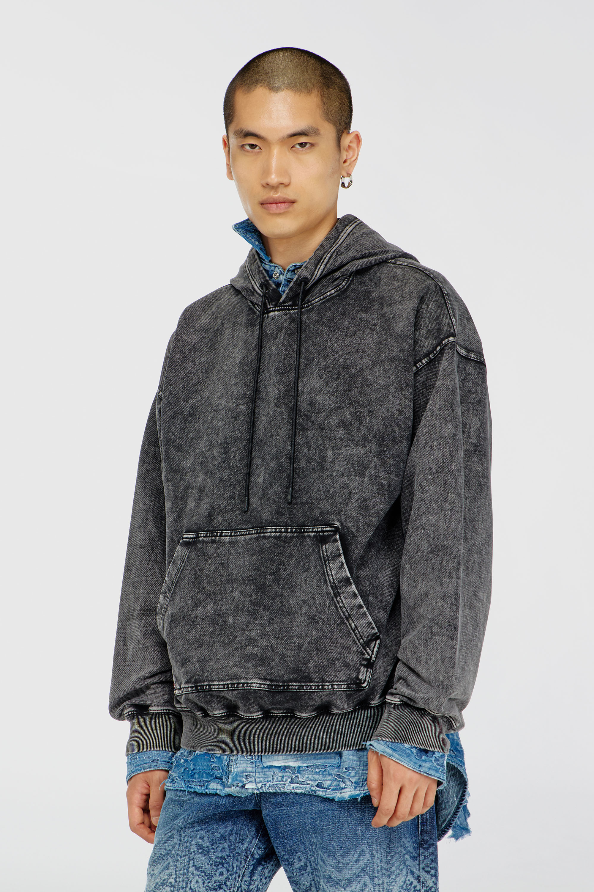 Diesel - S-BOXT-HOOD-TUK, Man's Treated denim-effect hoodie in Dark grey - 2
