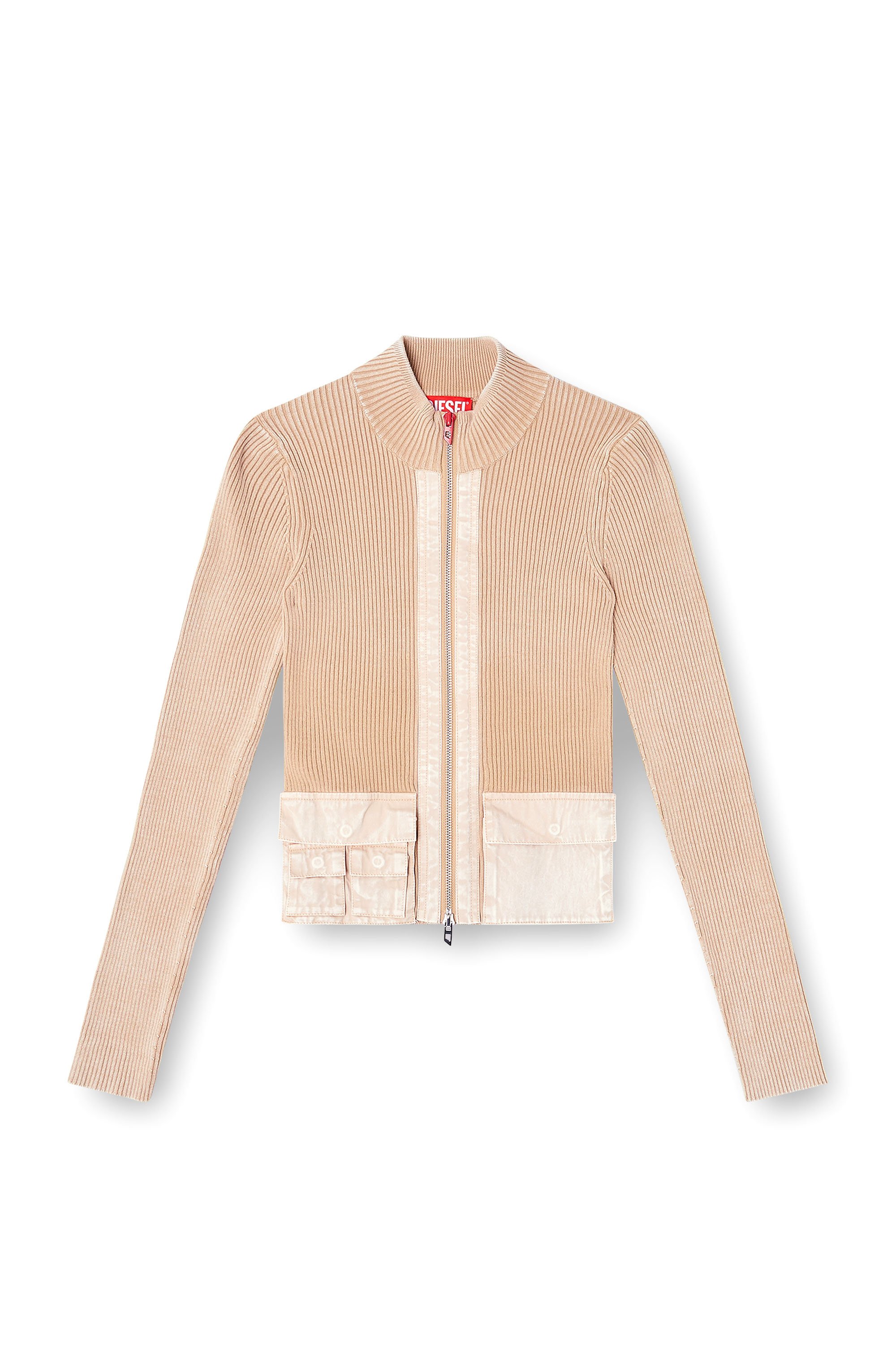 Diesel - M-MELISSA, Woman's Zip-up cardigan with denim cargo pockets in Beige - 3