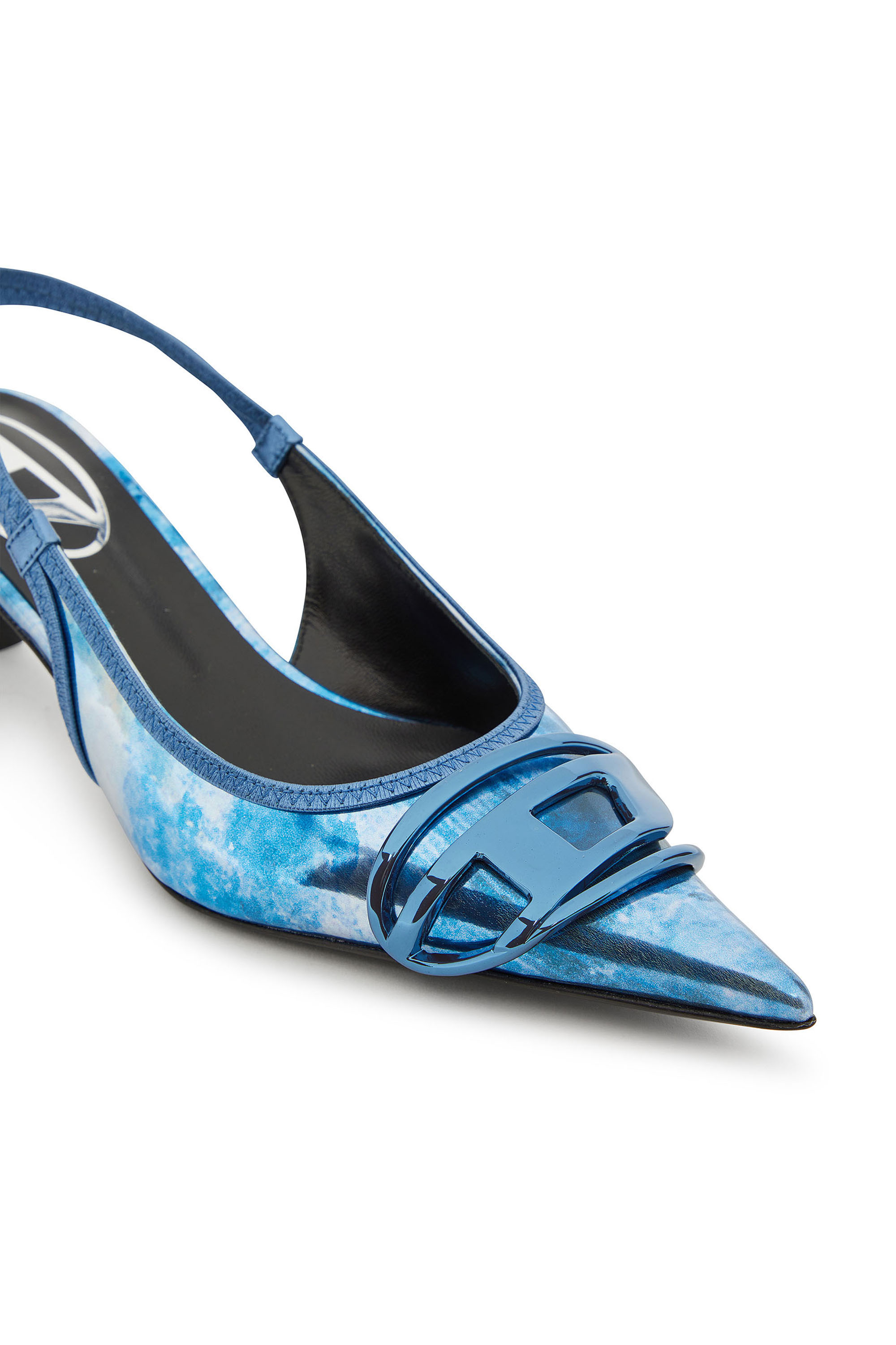 Diesel - D-VENUS SB 40, Woman's Two-tone metallic slingback pumps in Blue - 4