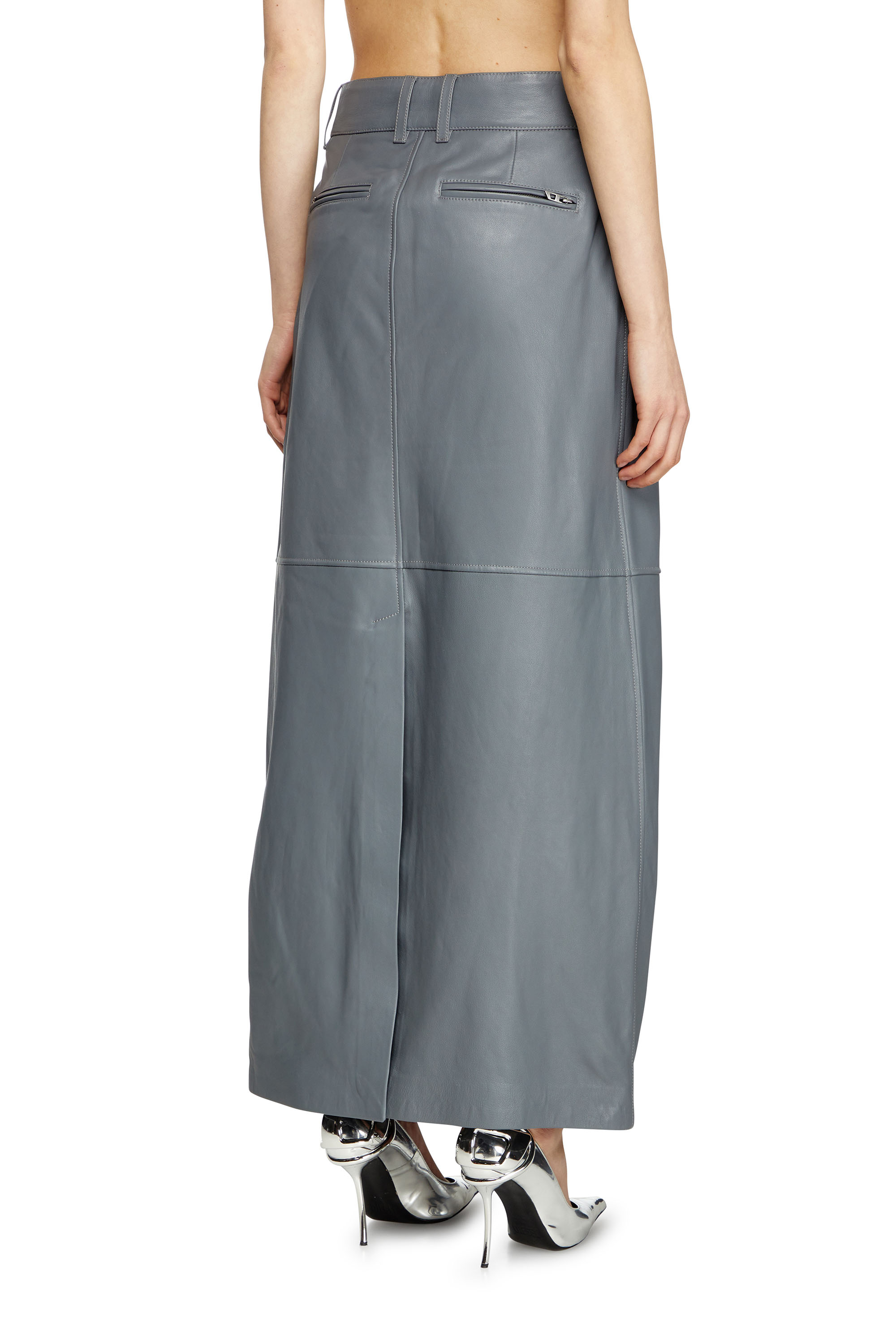 Diesel - L-UCY, Woman's Long leather skirt in Grey - 3