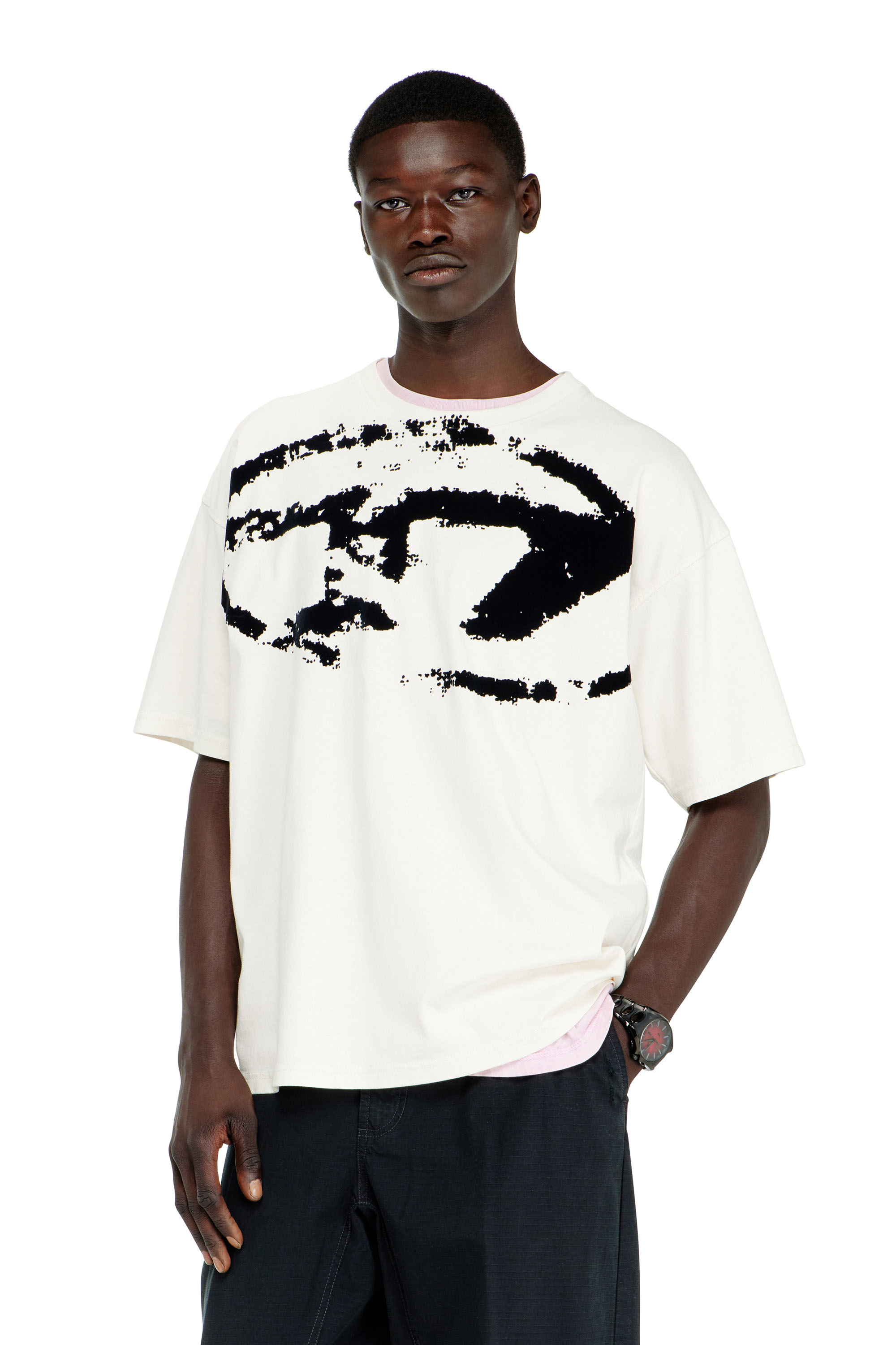 Diesel - T-BOXT-N14, Man's T-shirt with distressed flocked logo in White - 3