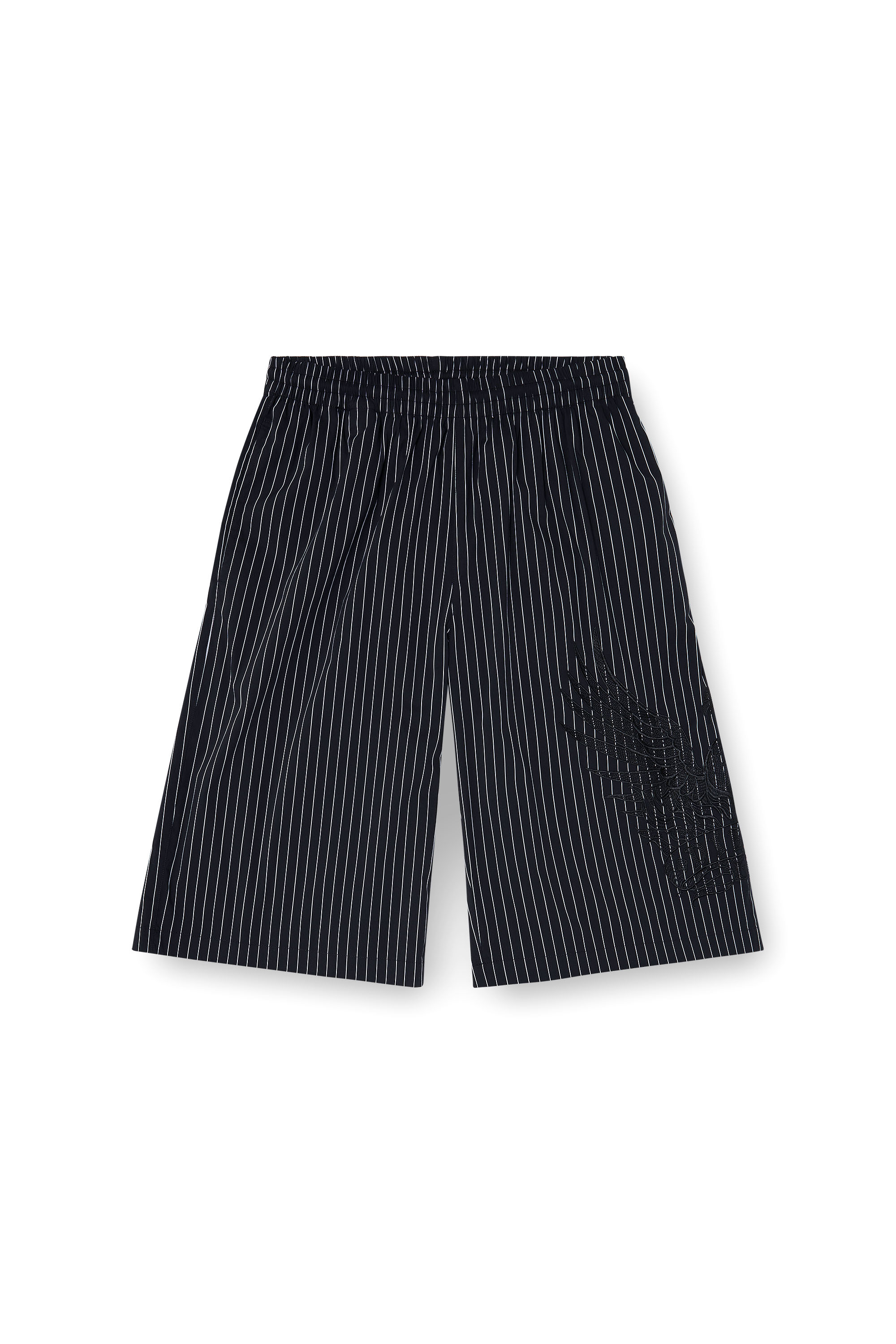 Diesel - P-THEO-SHORT-NJCA, Man's Pinstripe shorts with Phoenix embroidery in Black - 4