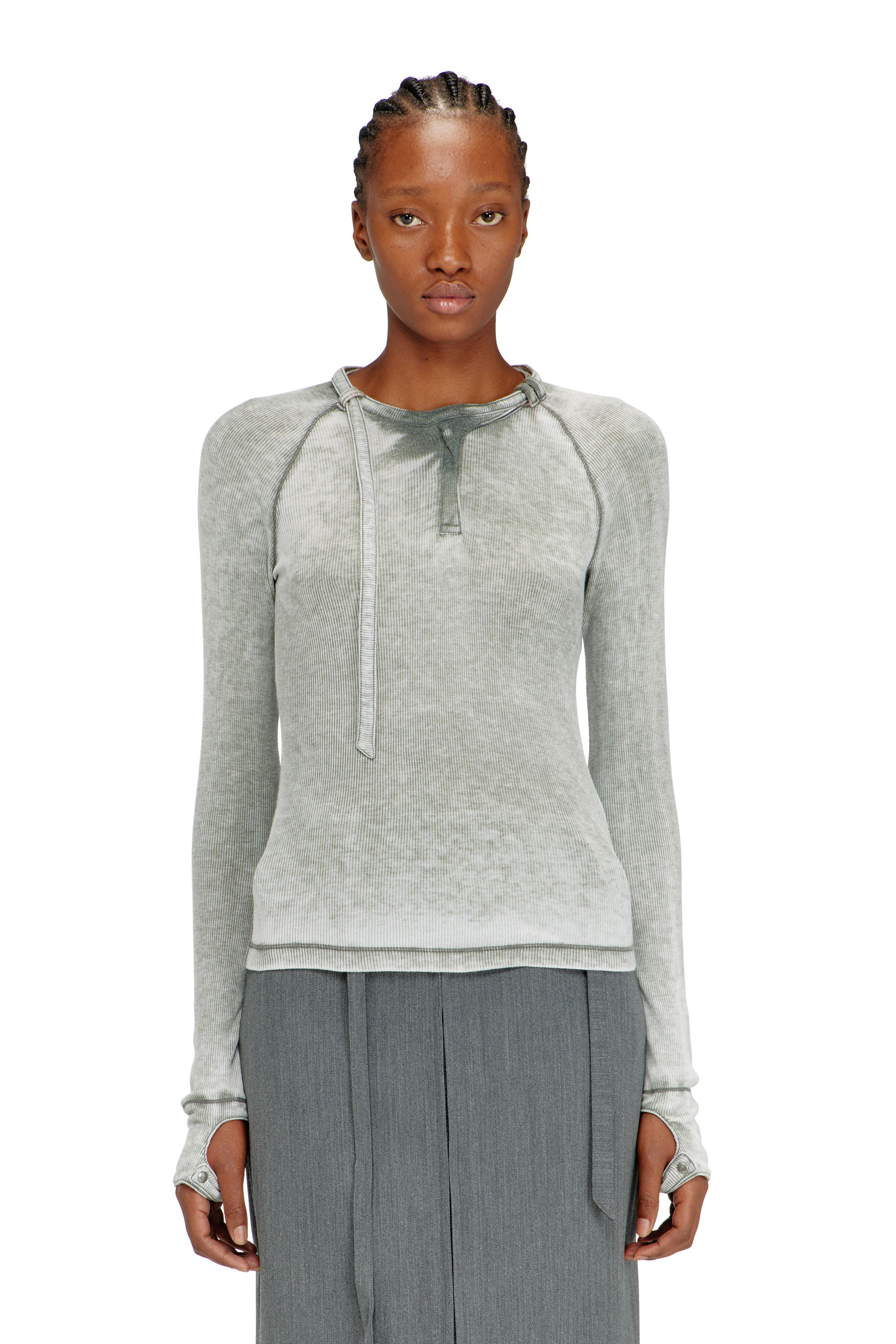 Diesel - T-ECLA, Woman's Rib-jersey top with biker neck strap in null - 3