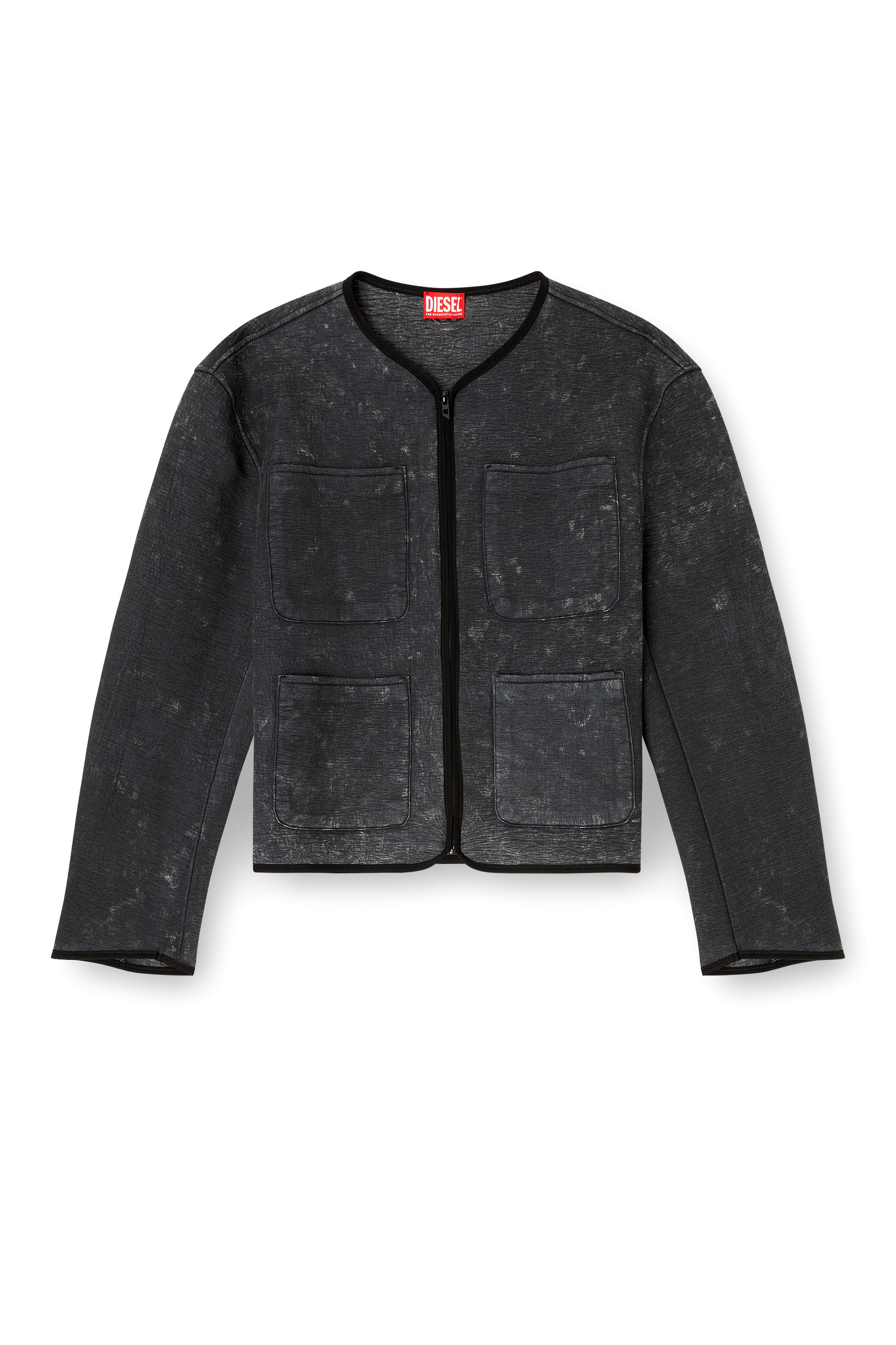 Diesel - G-TES, Woman's Marbled-effect scuba jacket with pockets in Dark grey - 3