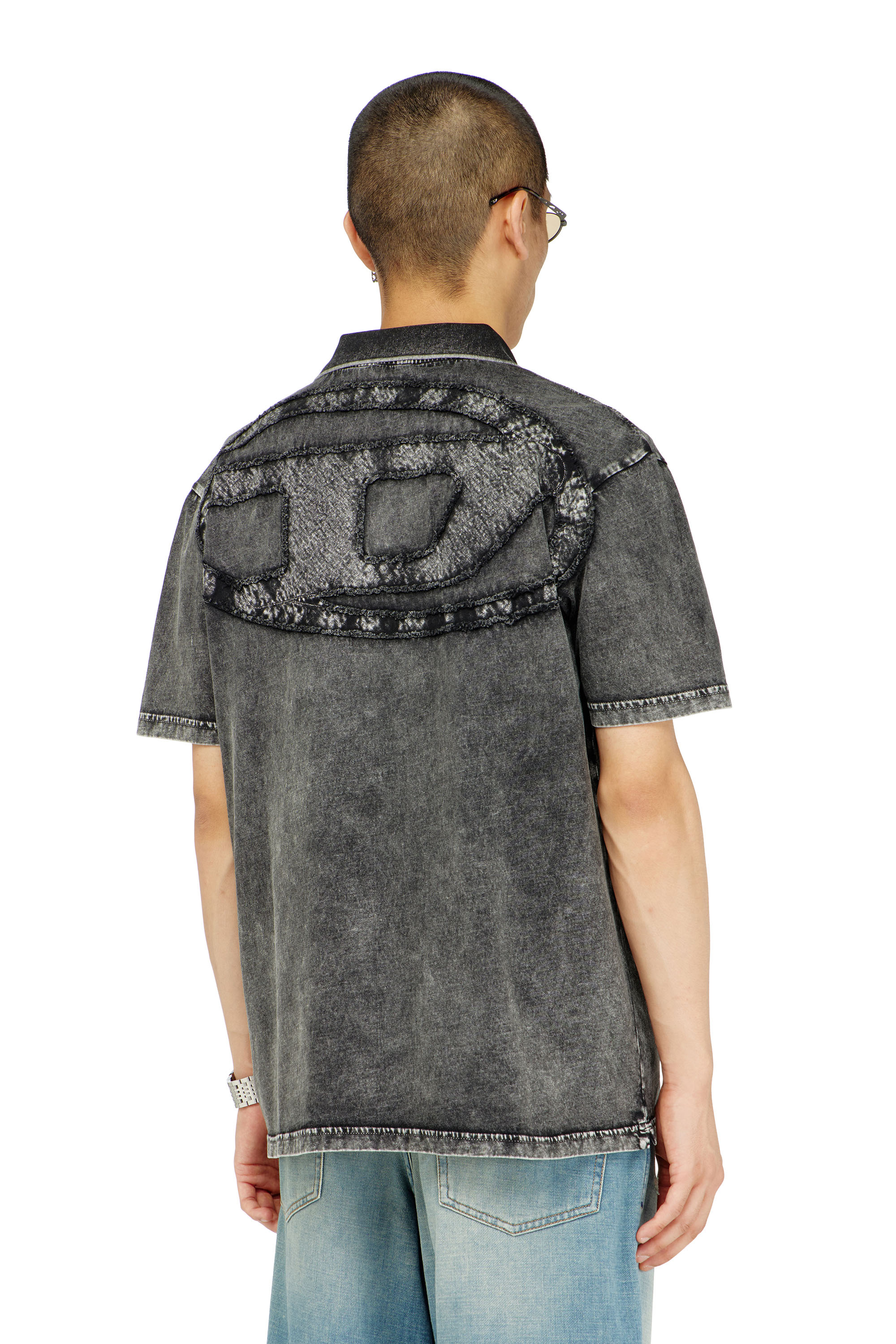 Diesel - T-REJUST-NC-DEN, Man's Polo shirt in denim-effect jersey in Dark grey - 4