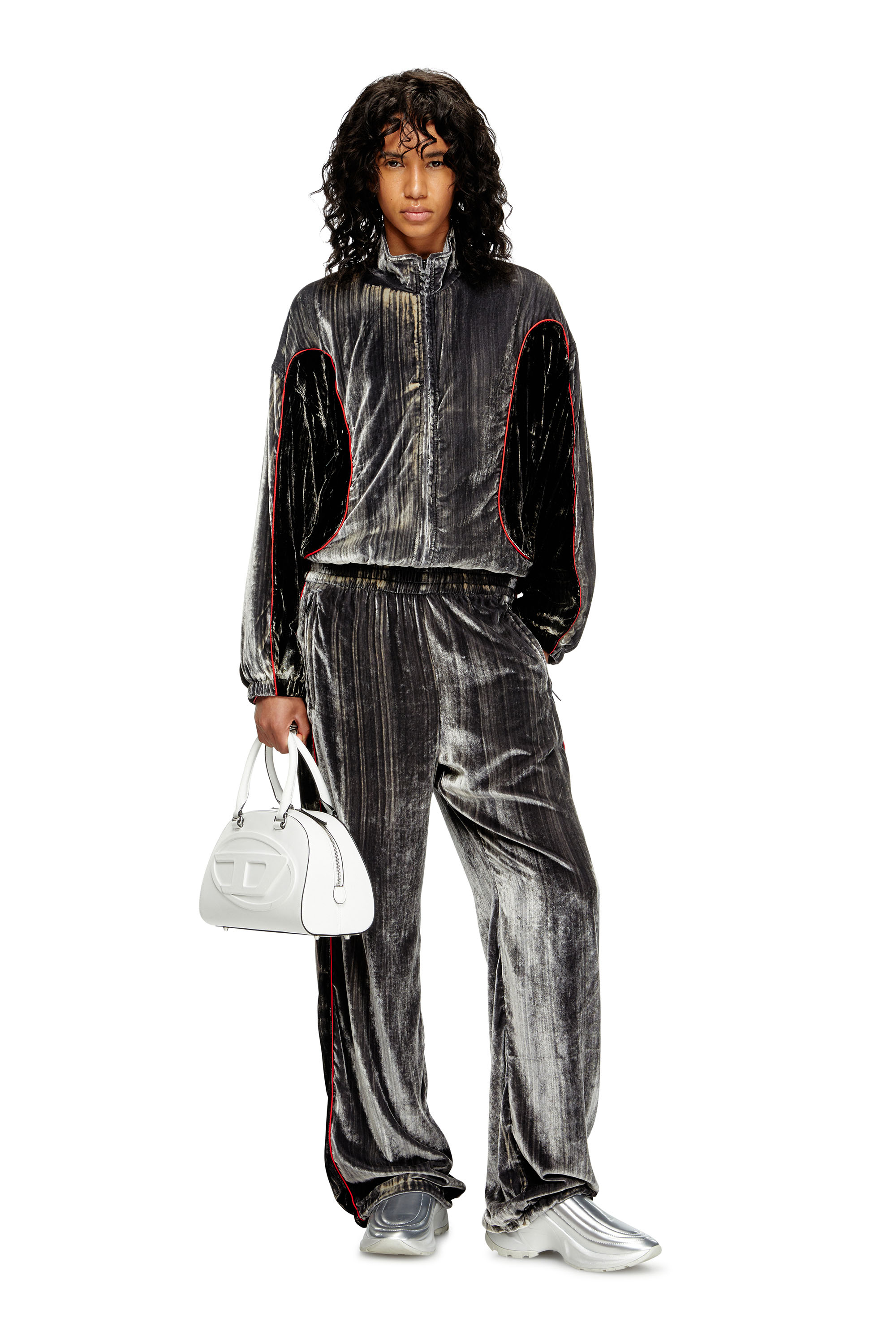 Diesel - P-HAY-FEM, Woman's Track pants in treated velvet in Dark grey - 1