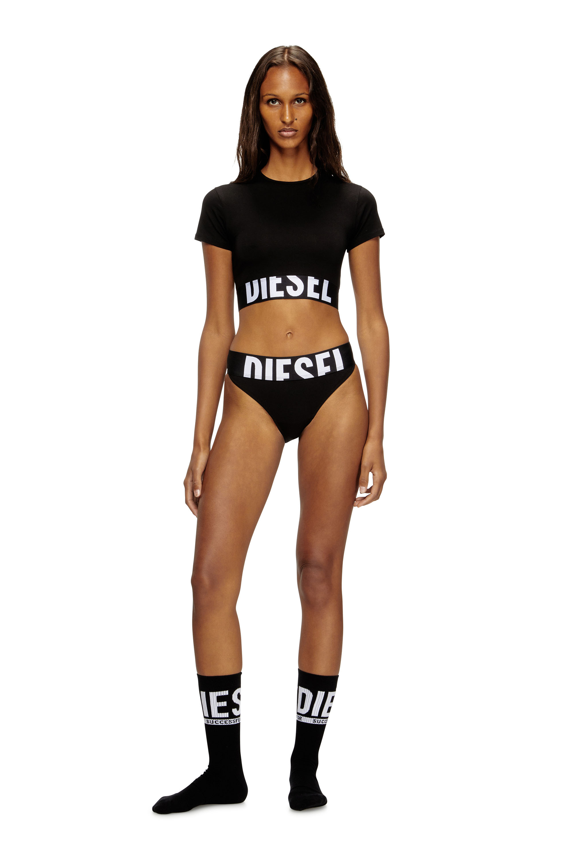 Diesel - UFTEE-SPORT-CROPPED-T-SHIRT, Woman's Sporty cropped top with logo band in Black - 1