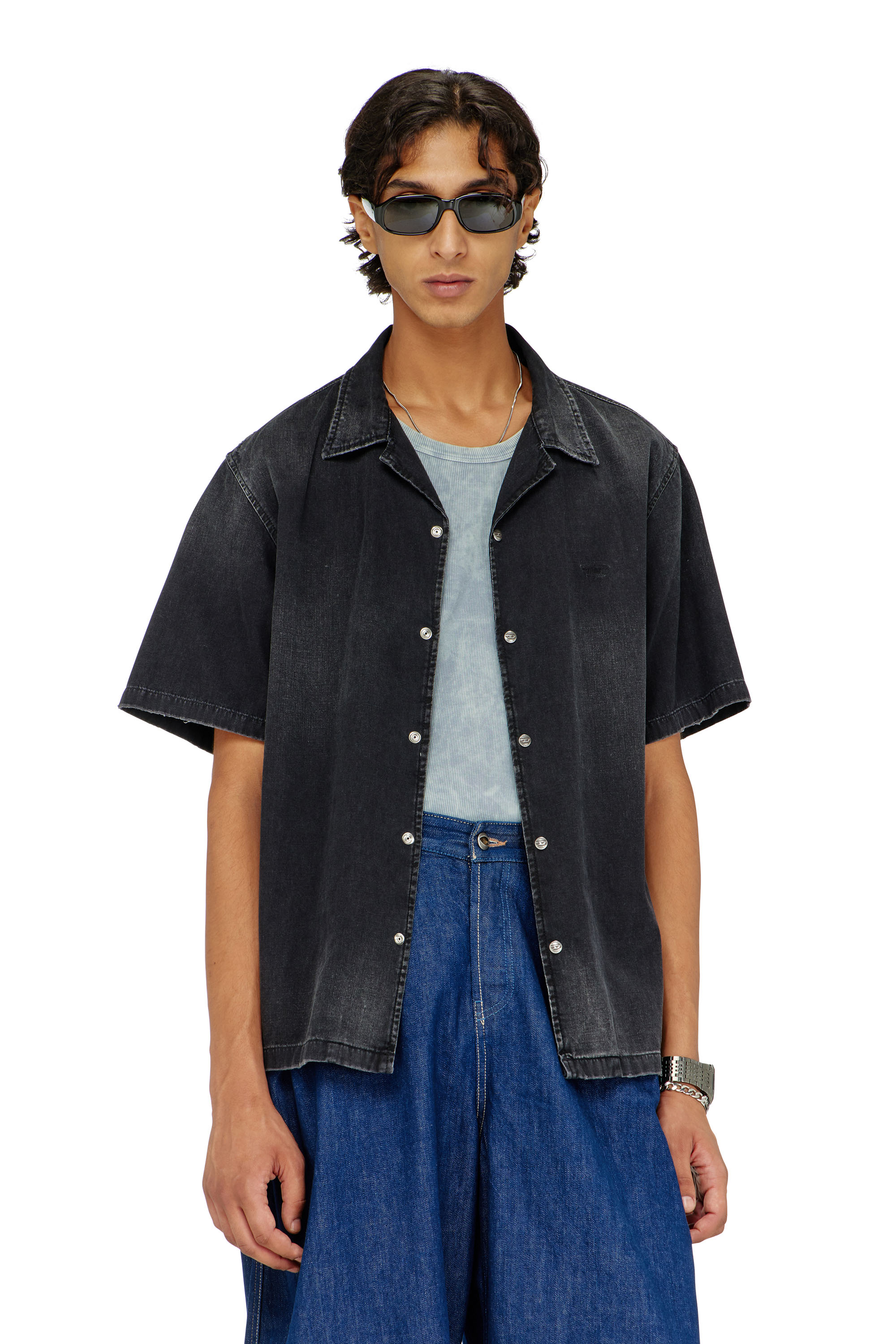Diesel - D-NABIL-D, Man's Denim short-sleeve shirt in Black - 1