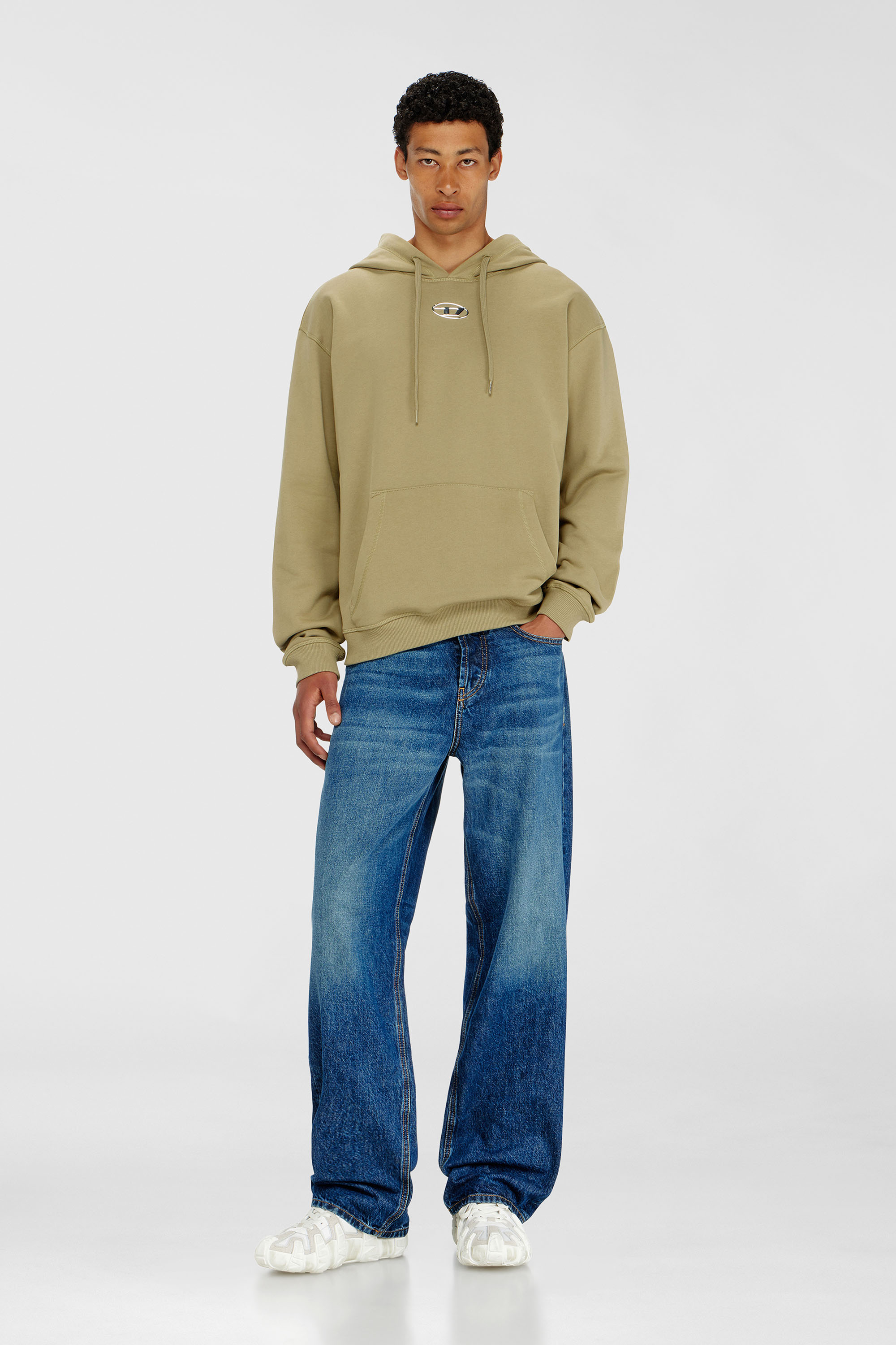 Diesel - S-NORM-HOOD-IOD, Man's Cotton hoodie with metallic Oval D in Olive Green - 2