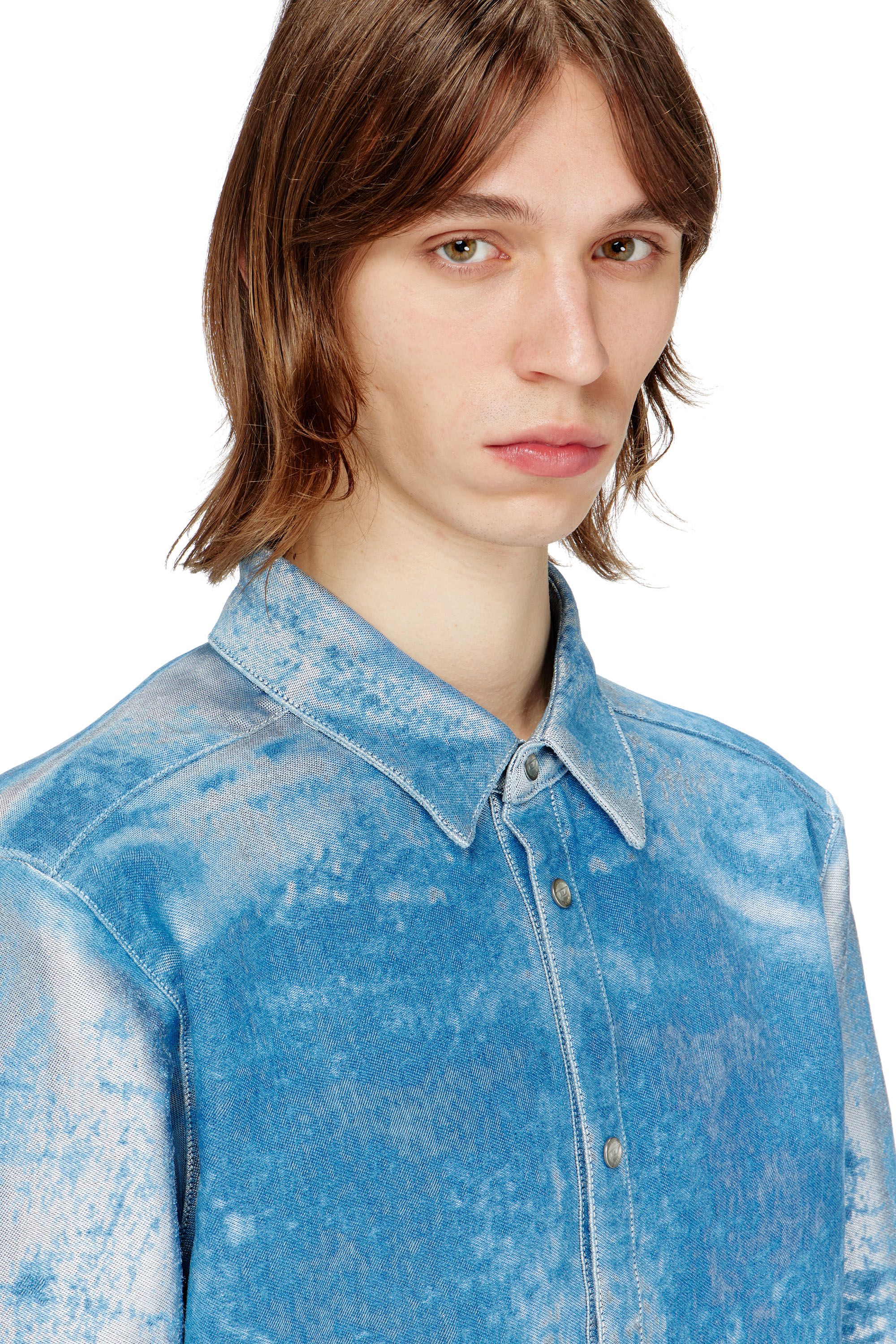 Diesel - D-KELMAR-FSI, Man's Shirt in coloured satin denim in Light Blue - 5