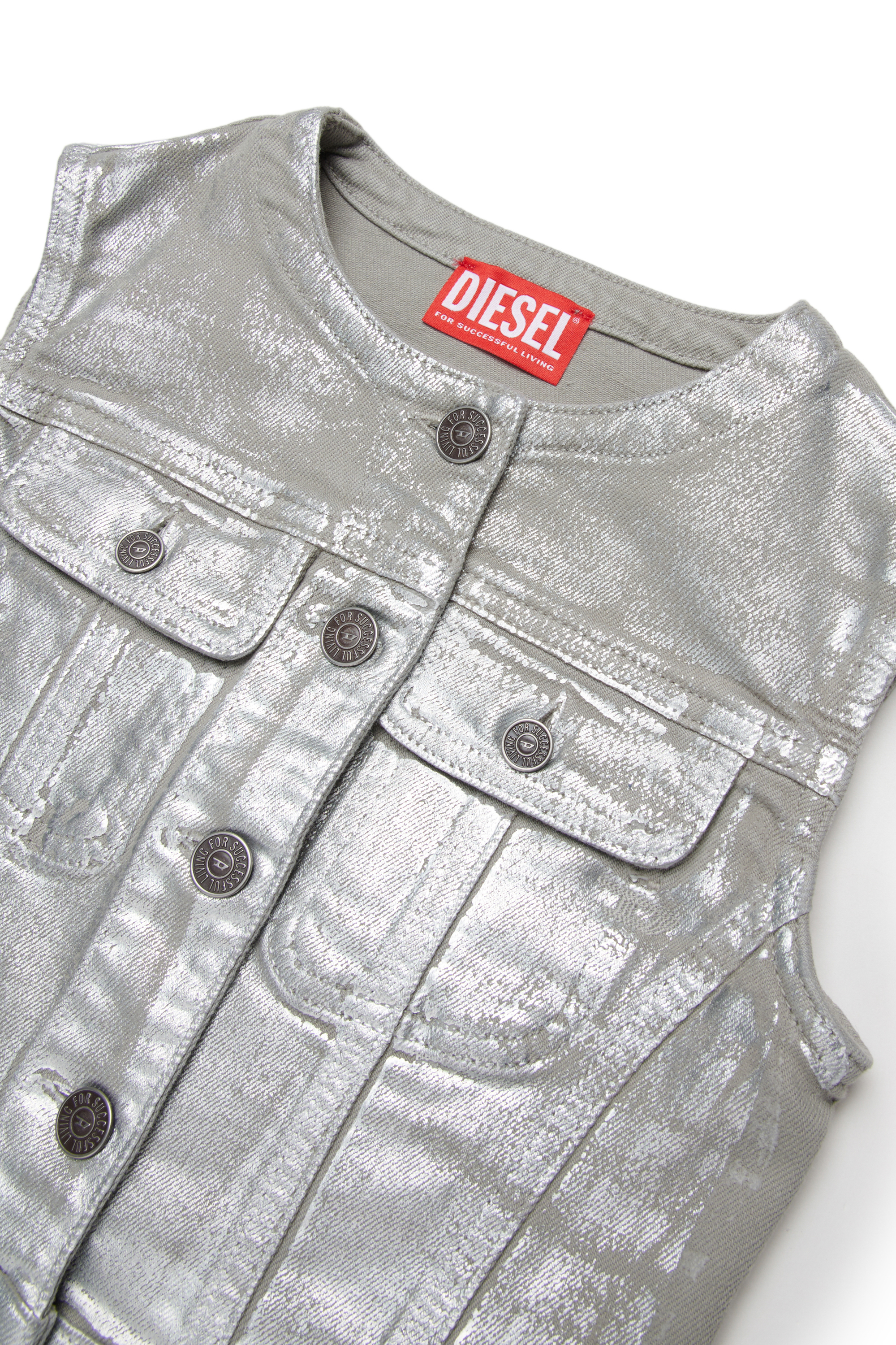 Diesel - JSLIMMY-SM-SP-J, Woman's Metallic-effect denim vest in Silver - 3
