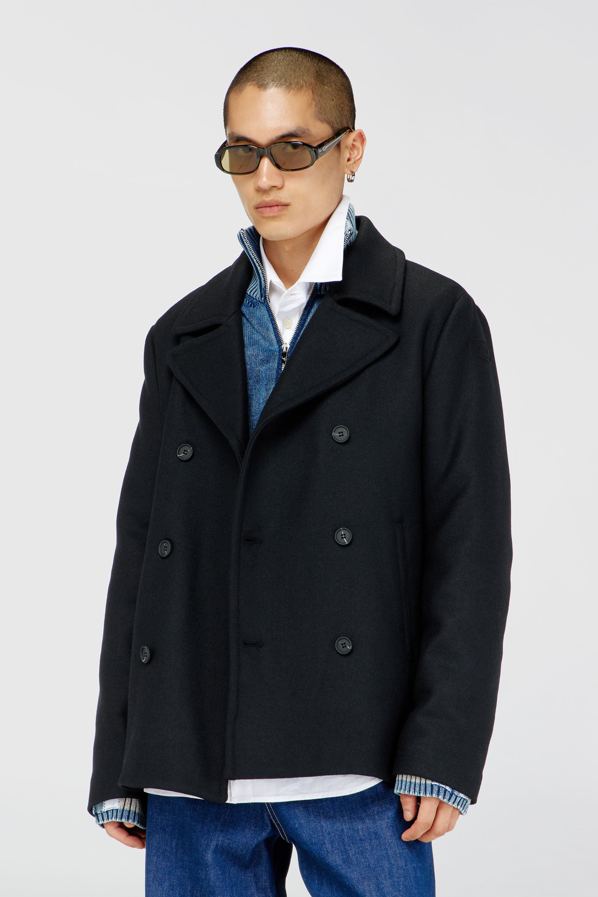 Diesel - W-HALEY-WRD, Man's Peacoat in felted wool blend in Black - 1