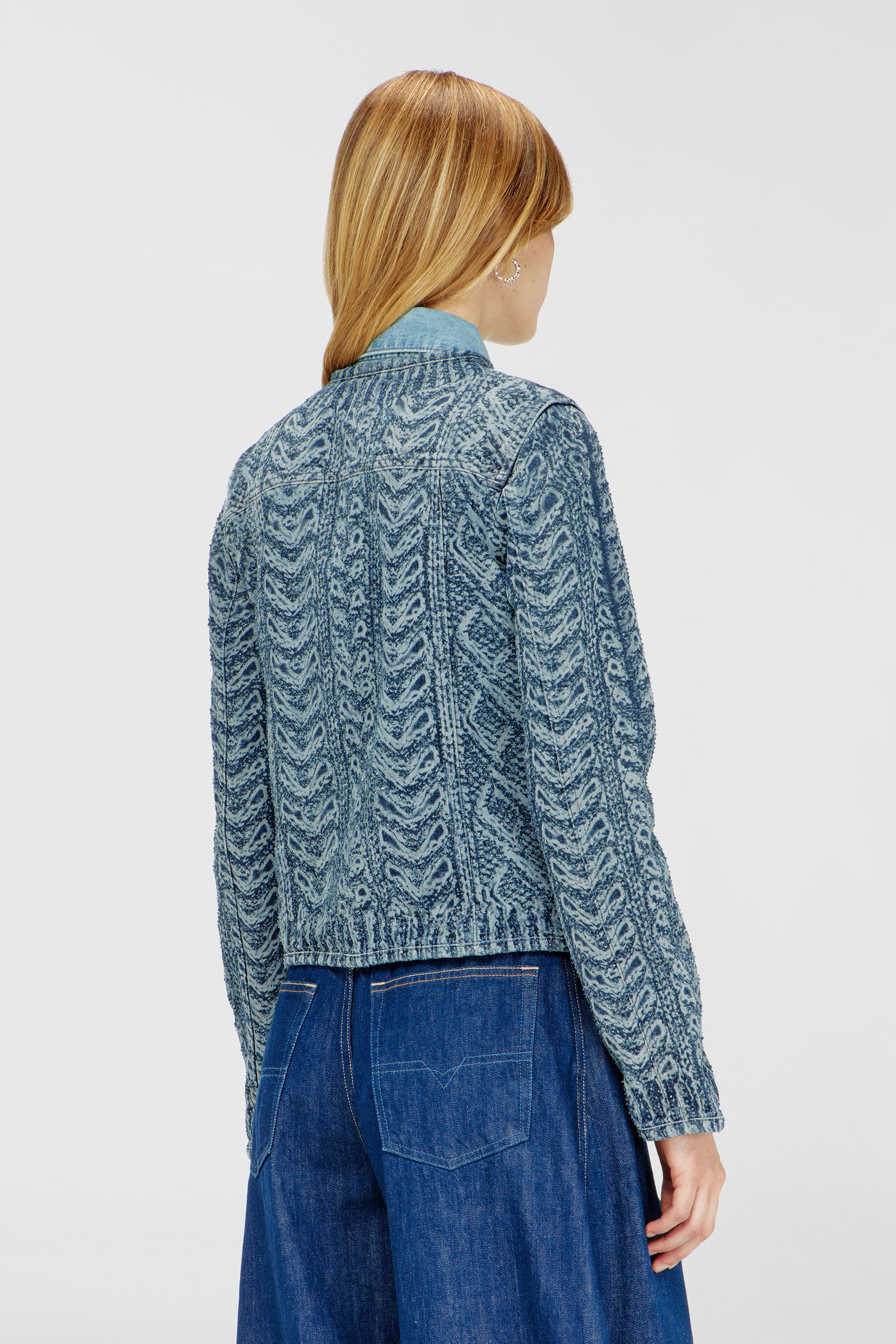 Diesel - DE-GRAFY-S2, Woman's Collarless jacket in cable-knit-effect denim in Medium blue - 4