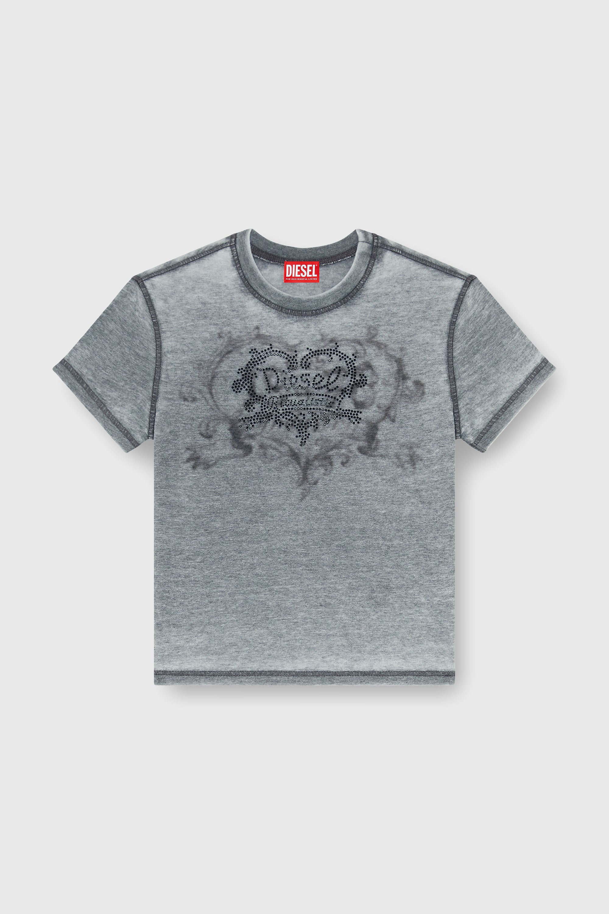 Diesel - T-ILA-AA1, Woman's Jersey t-shirt with rhinestones and burnout effect in Grey - 2