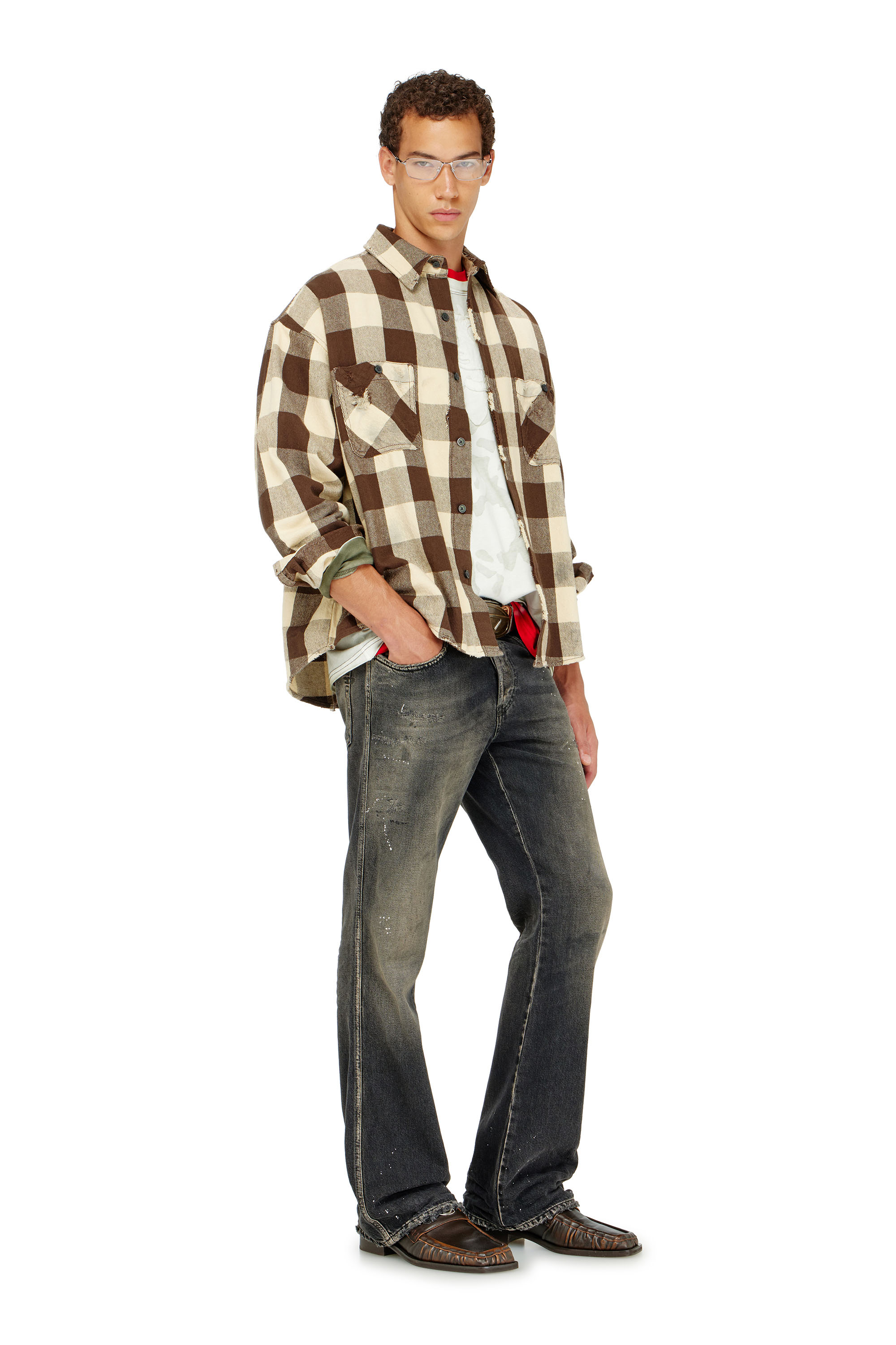 Diesel - S-DRUM, Man's Check flannel shirt with distressed effect in null - 1
