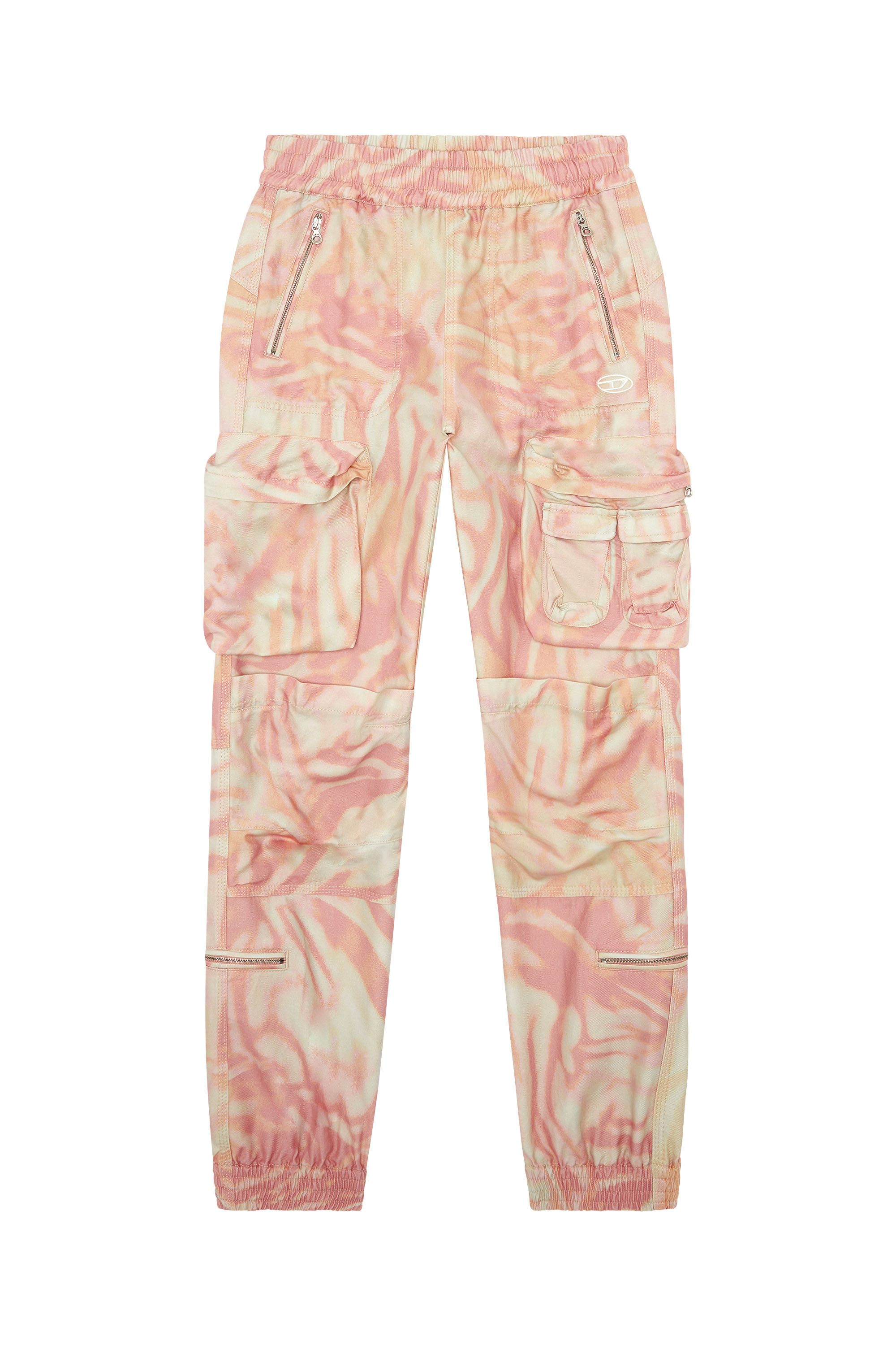 Diesel - P-MIROW, Woman's Cargo pants in zebra-camo twill in Pink/White - 1