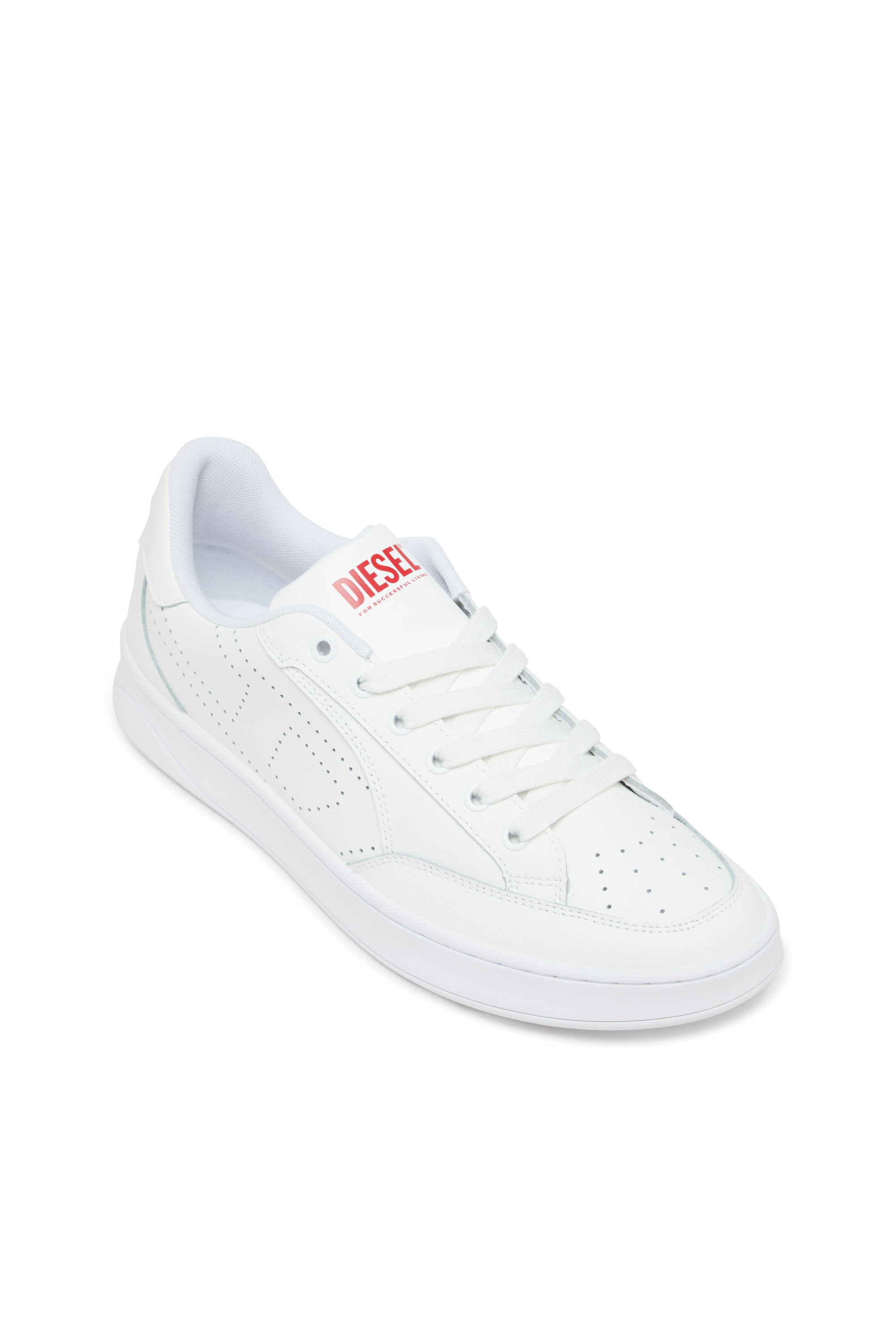 Diesel - S-DAKOTA LOW, Man's Leather sneakers with perforated logo in White - 6