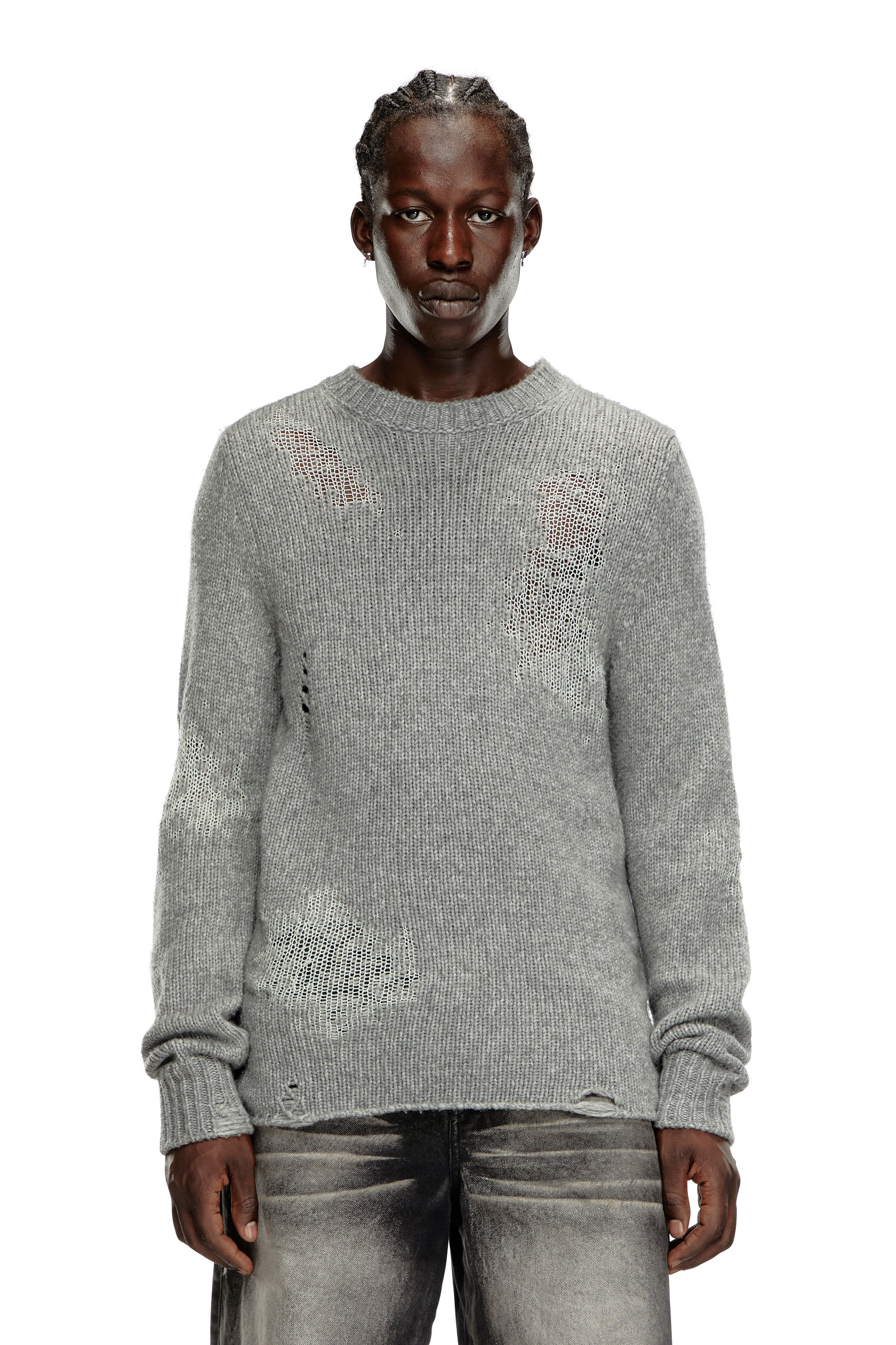 Diesel - K-NORMAN, Man's Distressed jumper in wool blend in Grey - 2