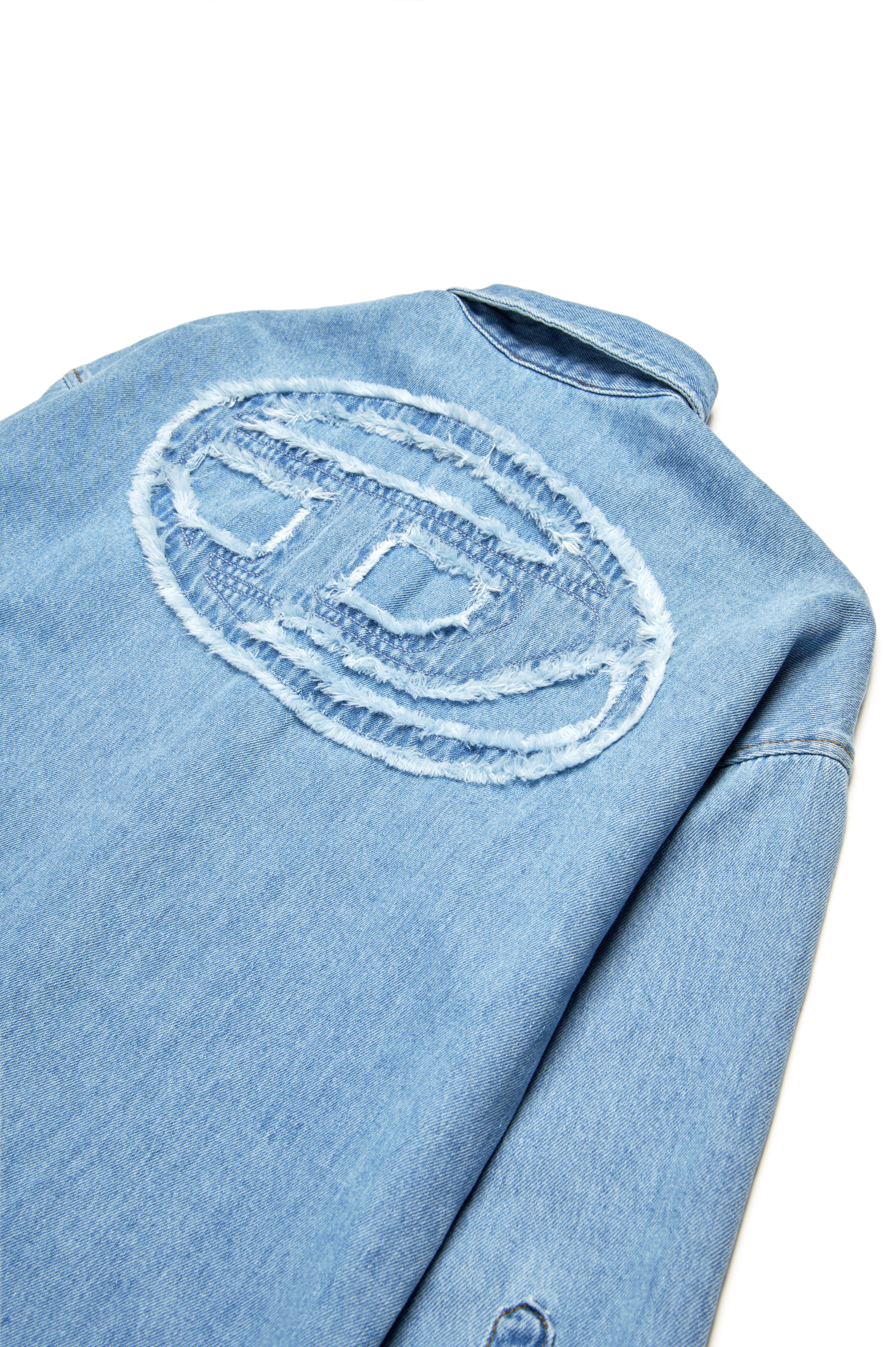 Diesel - CKAMA, Man's Denim shirt with frayed Oval D logo in Light Blue - 4