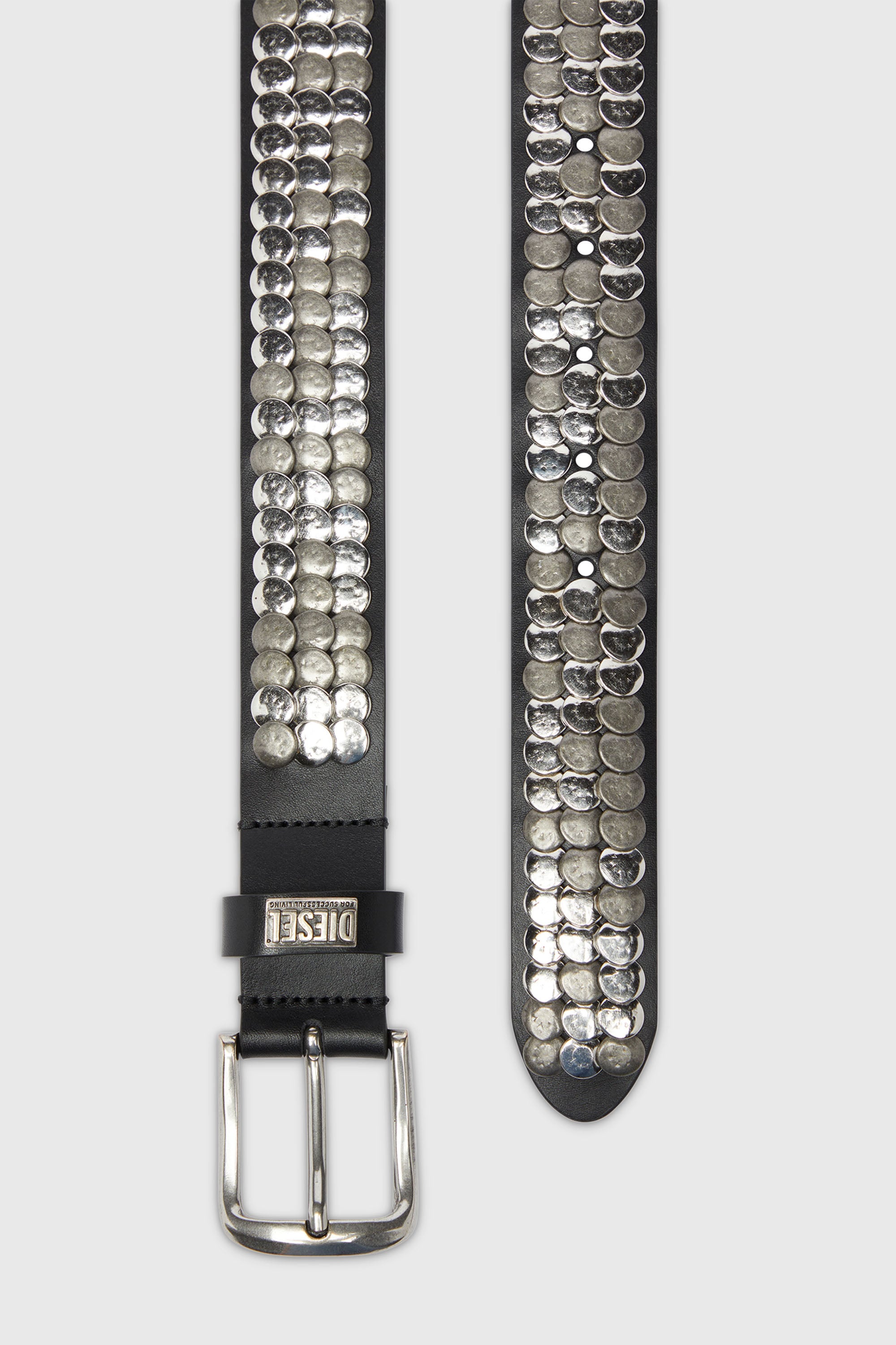 Diesel - B-FULL MIX RIVETS, Man's 4cm leather belt with all-over studs in Black - 2
