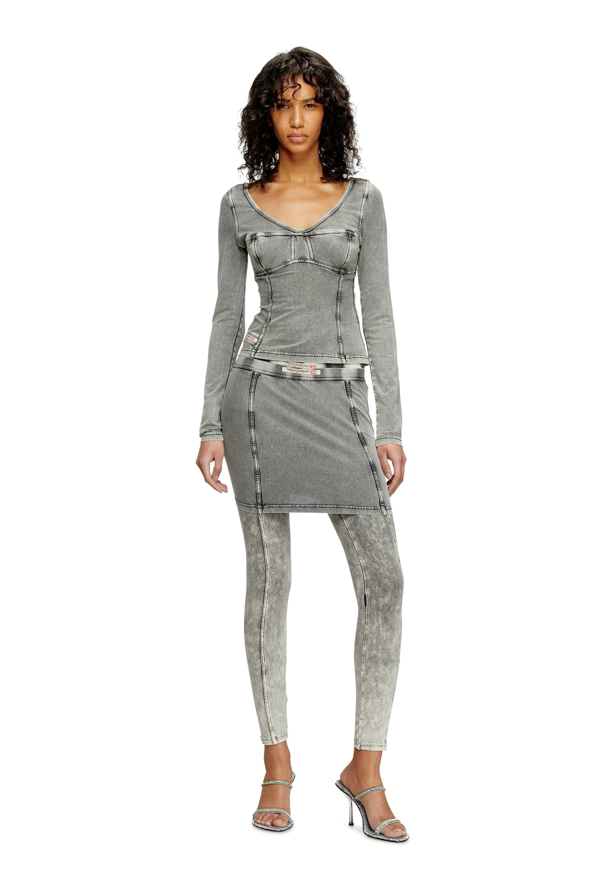 O-ALLEGRA-MINI, Grey Diesel - O-ALLEGRA-MINI, Woman's Denim-effect mini skirt in stretch jersey in Grey - 1